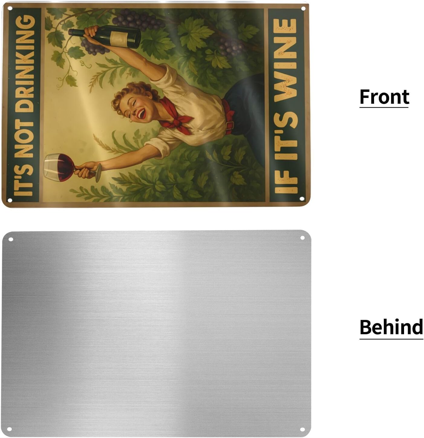 Funny Wine Aluminum Sign - "It's Not Drinking If It's Wine" - Vintage Metal Wall Decor for Bar, Kitchen, or Home - 8"x12"