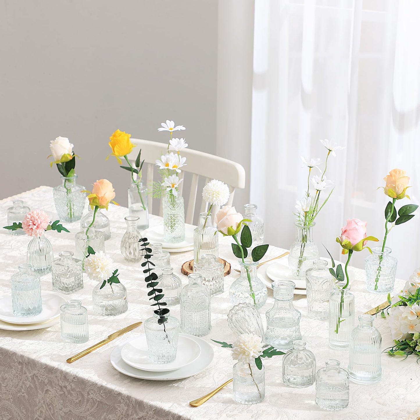 Bud Vases in Bulk 30, Clear Glass Bud Vases for Centerpieces, Small Vase for Flowers, Mini Vintage Flower Vase for Centerpieces, Wedding Table Decor, Home Decor