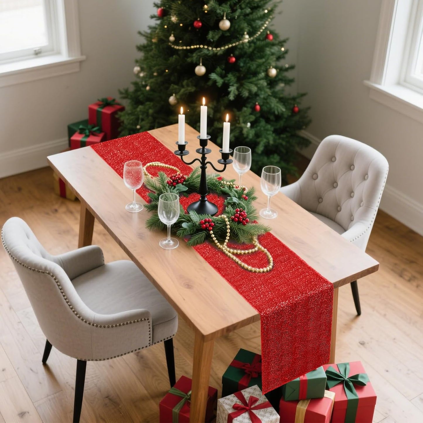 2 Packs 12 x 72 inches Sequin Table Runner, Red Glitter Table Runner for Birthday Party Supplies Wedding Engagement Baby Shower Holiday Celebration Event Decorations