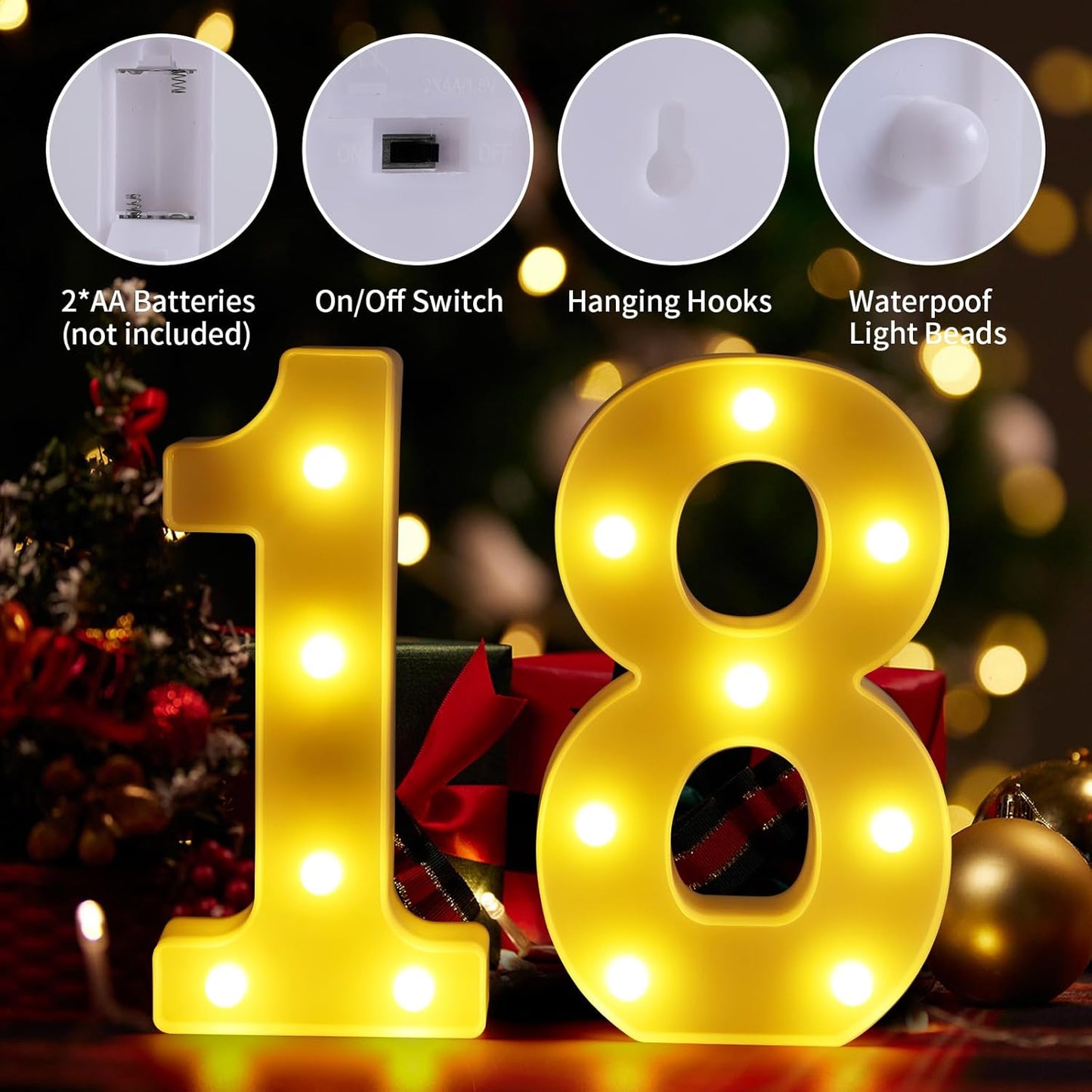 18th Birthday Decorations for Girls and Boys,Happy 18th Birthday Decorations for Men Centerpieces Table,18 Light Up Numbers Sign Led for Party Backdrop Wall Decor for Wedding Anniversary Home