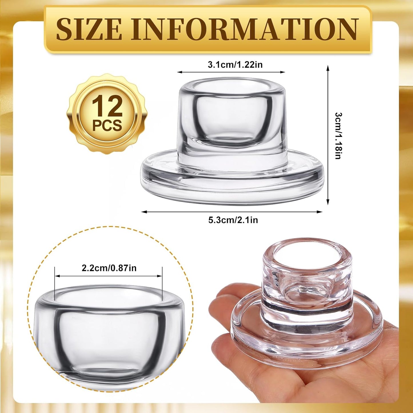 12 PCS Glass Taper Candle Holders Bulk Candlestick Holders Clear Short Tapered Candle Stick Holder Decor Set for Table Centerpiece Wedding Party Advent Christmas Home Decorations (12, Clear)