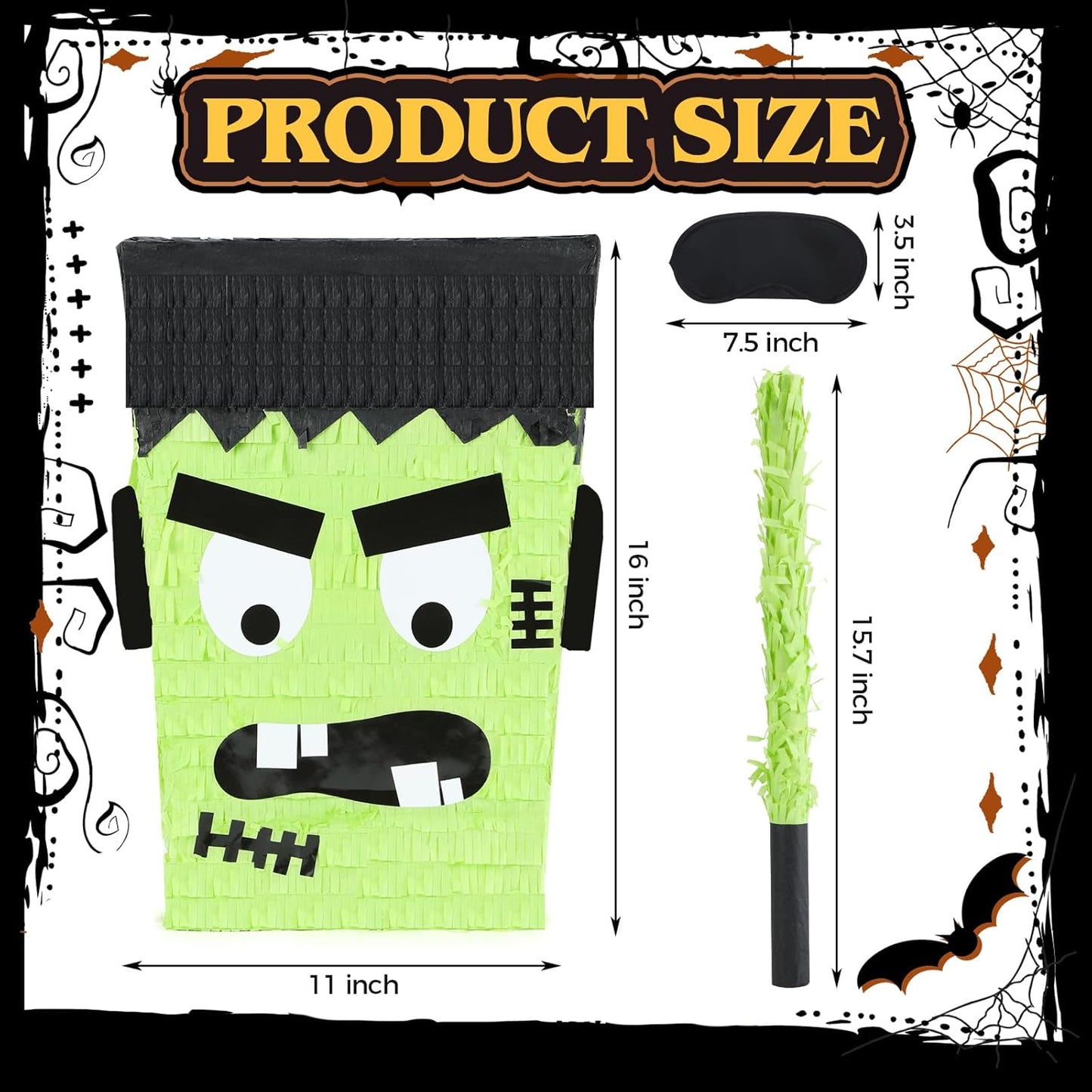 Halloween Frankenstein Pinatas Bundle with a Blindfold and Bat (16x12.5x4 Inches), Halloween Parties Supplies Game and Decoration