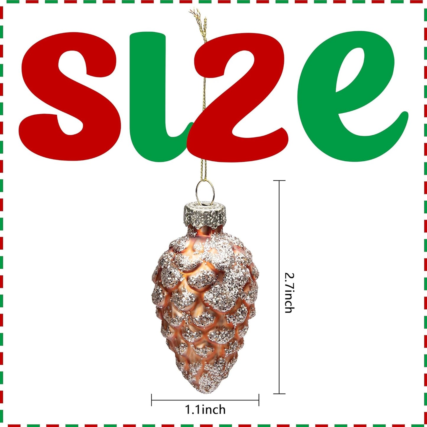 Watayo 12 Pcs Christmas Pinecone Glass Ornaments- Fall Hanging Pine Cone Painted Glass Ornaments- Glitter Pinecone Christmas Ornament for Xmas Tree DIY Crafts Fall Thanksgiving Day Decoration