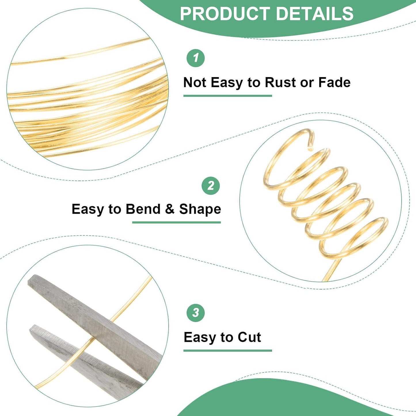 0.8 mm/20 Gauge Copper Wire for Jewelry Making, 7.5FT Copper Beading Craft Wire for Jewelry/Weaving/DIY Crafting/Planting, Color-Retaining [2.3 M, KC-Gold]