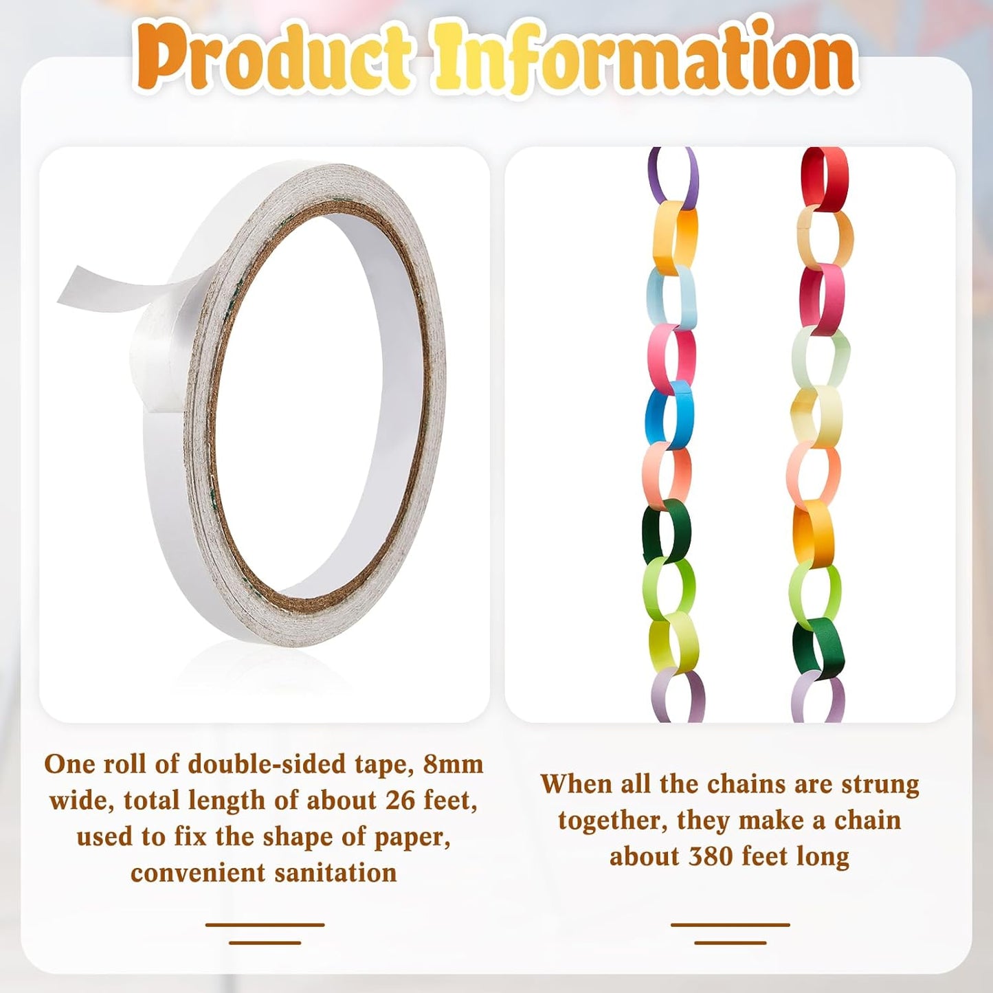 Lincia 600 Sheets Halloween Paper Chain Garland, Construction DIY Crafts Chain Strip for Fall Thanksgiving Party Decor, 1x8 Inch with Double Sided Tape (Bright)