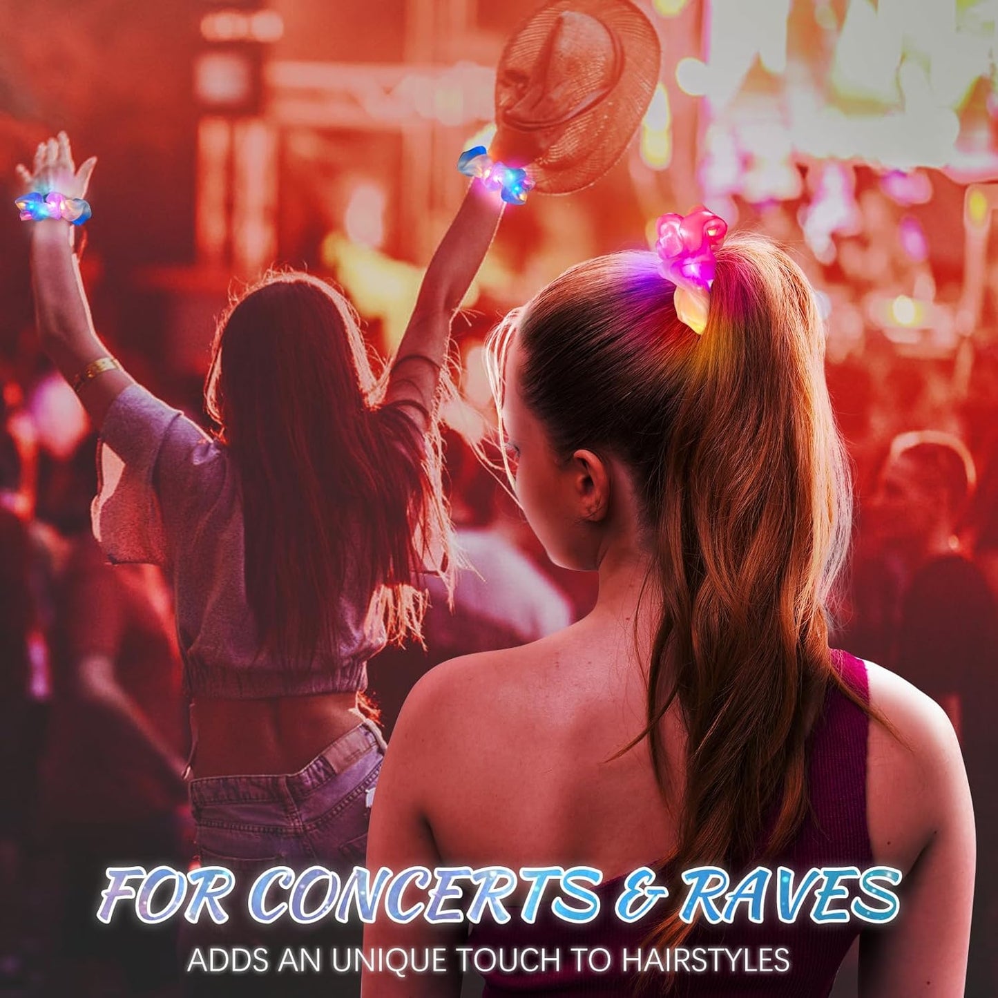 8 Pcs LED Scrunchies for Women - Scrunchy, Light Up Scrunchies for Girls, Colorful Yarn Hair Tie Multi Light Modes, Glow in the Dark Hair Accessories for Christmas Rave Party (#01)