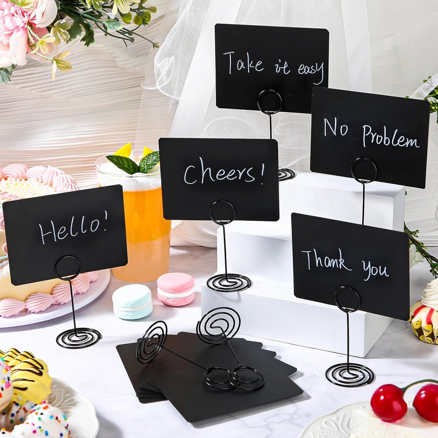 TecUnite 12 Pcs Mini Chalkboard Signs, 4"x3" Small Chalkboard Label with Metal Stand 2 Water Based Chalk for Food Buffet Tabletop Blackboard Sign for Party Bakery(Black,3.4 x 1.6 in)