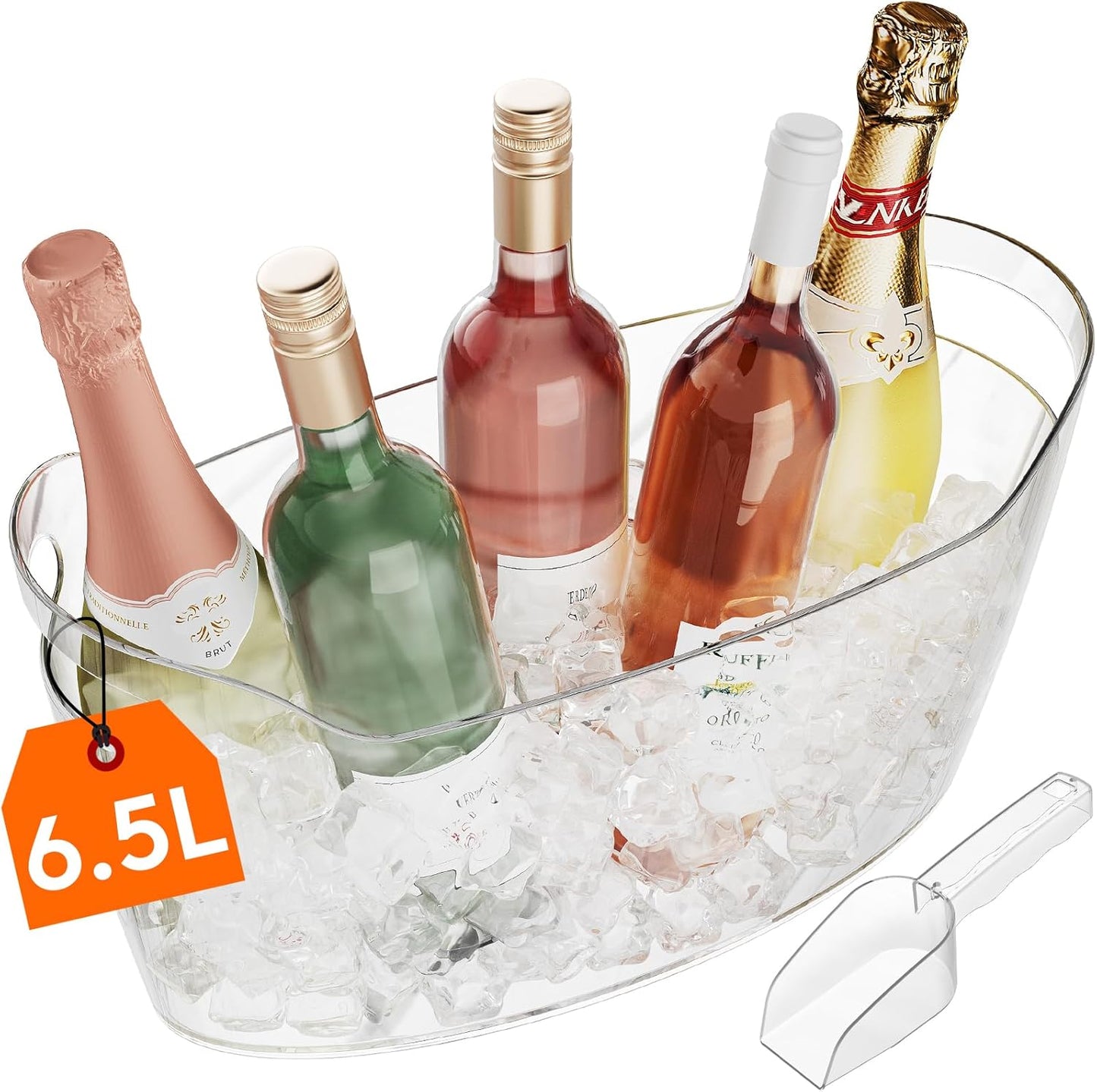 Lifewit Large 6.5L Ice Bucket for Parties, Portable Drink Bucket for Cocktail Bar, Plastic Champagne Cooler for Beverage/Wine/Beer/Juice, Mimosa Bar Supplies Chiller Tub with Scoop
