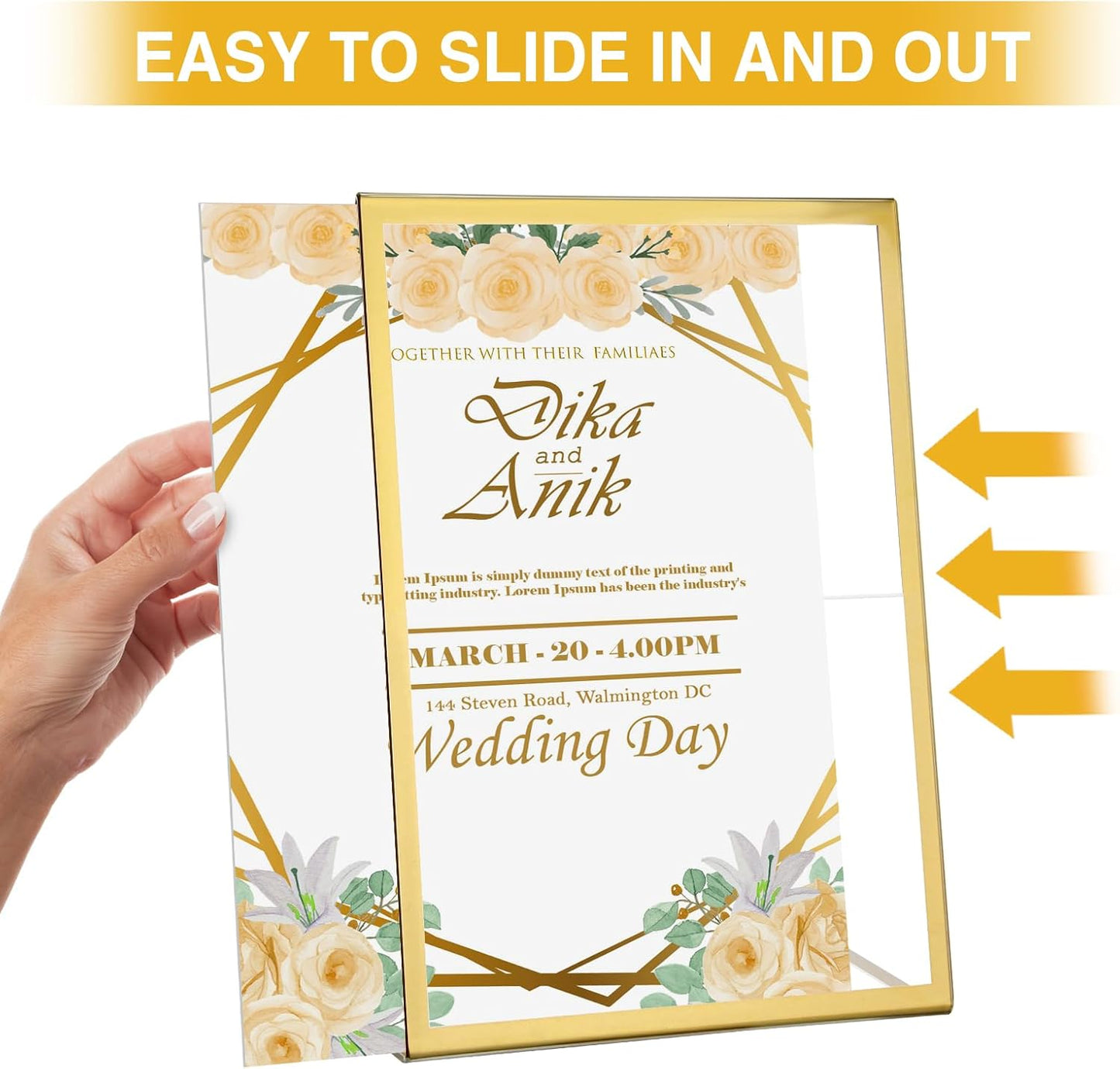 EHWINE 12 Pack Acrylic Sign Holder 4 x 6, Gold Picture Frame Stand up Table Top Sign Holders, Slanted Back Paper Holder Clear Display Stand Menu Flyer Holder for Wedding Party