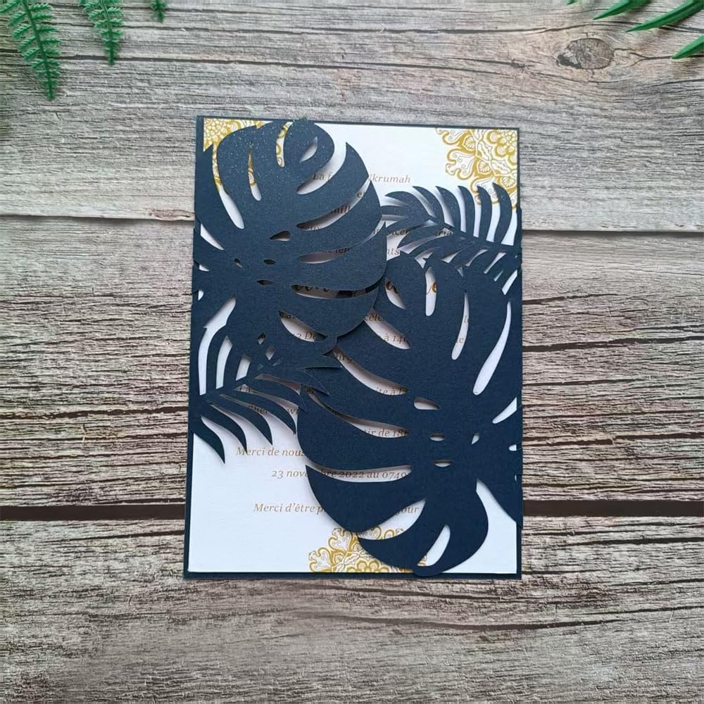 Navy Blue Laser Invitation Card, Palme Invitation Jacket for 5X7 card, Fit for Wedding Engagement Birthday Celebration Party 20 Sets (navy blue)