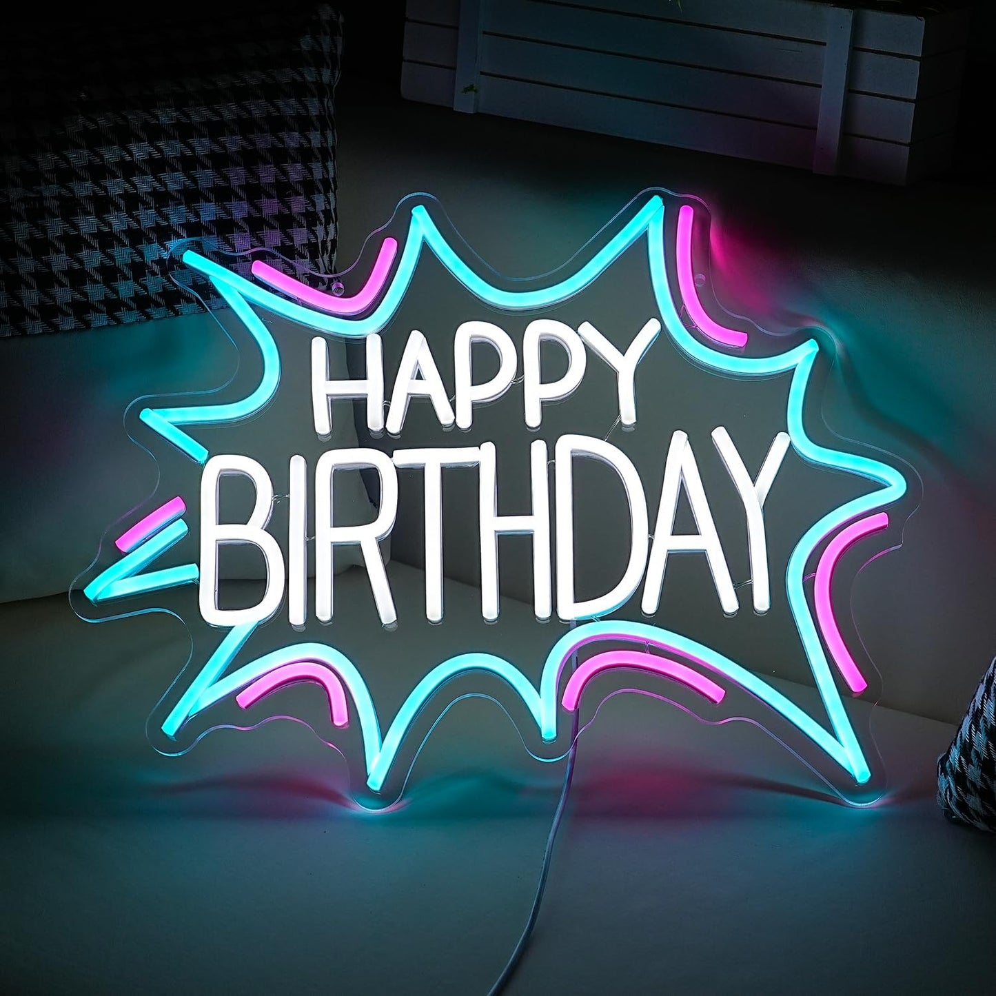 Happy Birthday Neon Sign Dimmable Celebrate Birthday Neon Light Powered by USB Gleaming LED Happy Birthday Lignt Up Sign for Birthday Paty Decoration Bedroom Birthday Gifts(16.7”*12.8”)