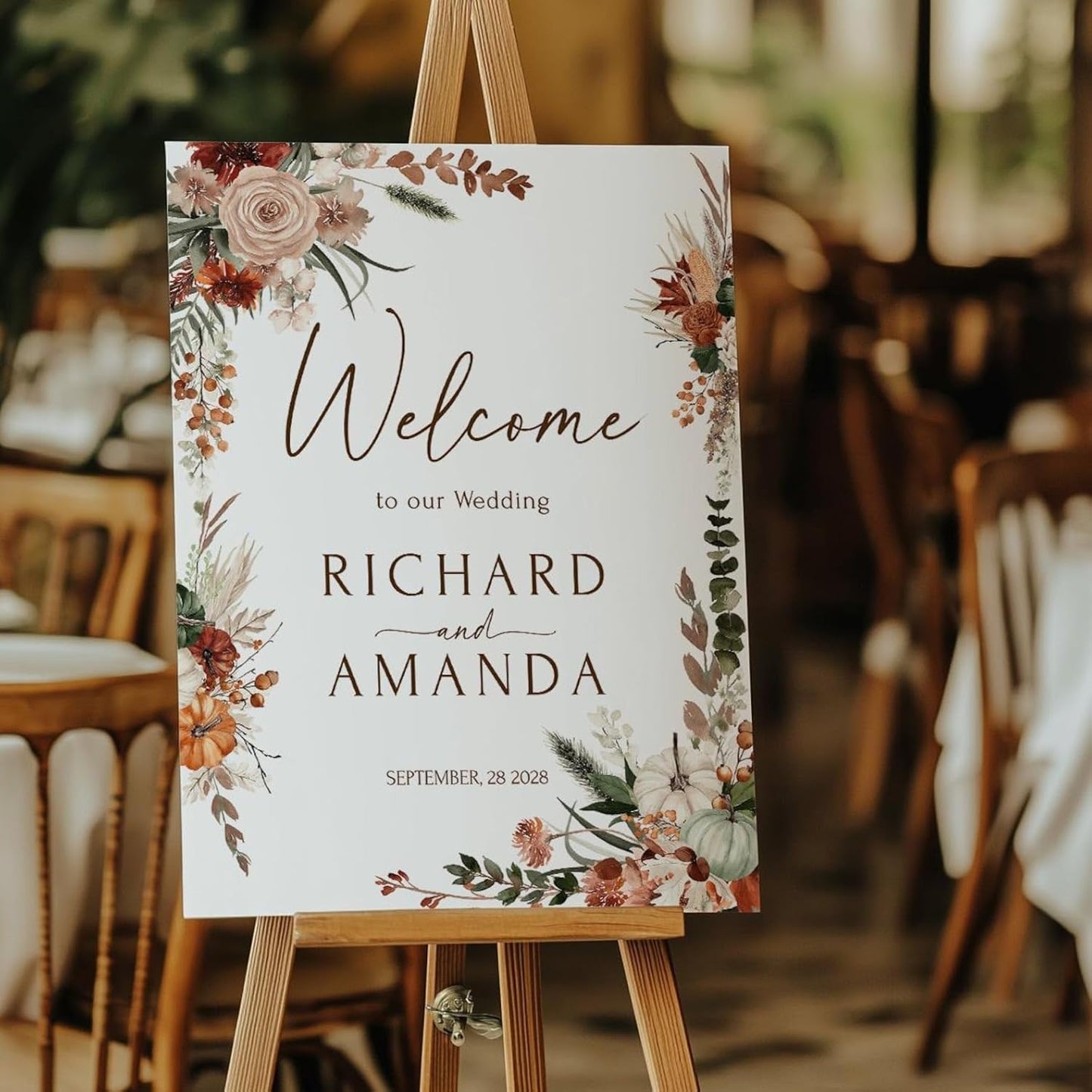 Welcome Wedding Signs, Terracotta Fall Burnt Orange Copper Wedding Sign Decorations Signage 12" X 18" (Small), 27" (Medium), 36" (Large), Plastic, Modern, Pole Mount, Weather