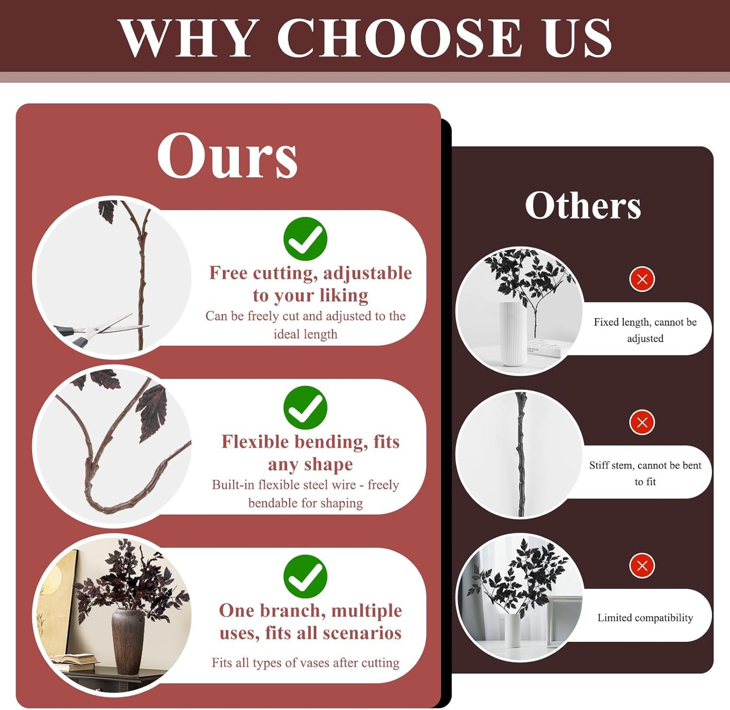 Fall Decor，Fall Stems,Artificial Cimicifuga Stems,6-Pack 32 Inch,Purple Fall Foliage Spray for Tall Vase,Farmhouse Thanksgiving Mantel Centerpiece Halloween Decor Arrangements