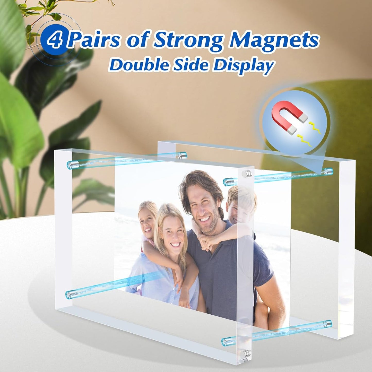 5x7 Acrylic Magnetic Picture Frame, 20 mm Thick Clear Double Sided Freestanding Photo Frame, Transparent Frameless Floating Frames with Magnets Corners