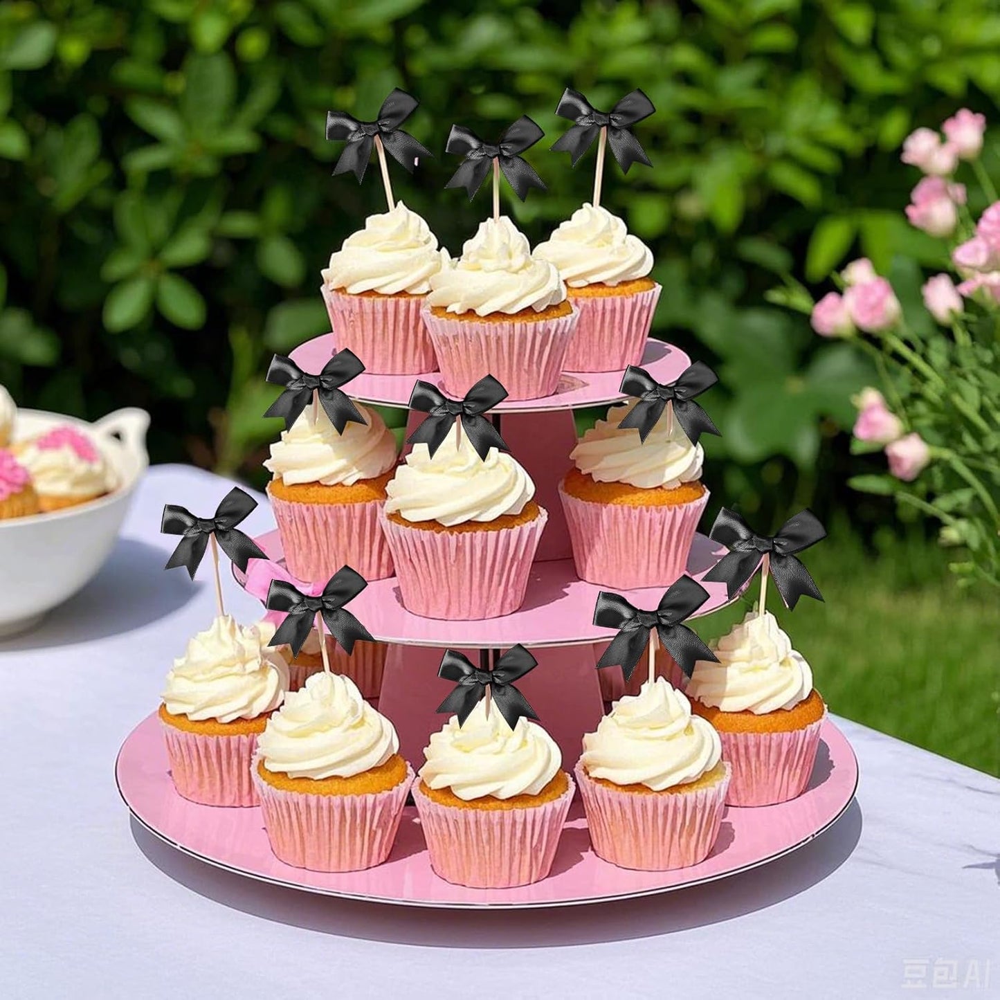 24Pcs Bow Cupcake Toppers - Black Bow Cake Topper Birthday Decorations, Bowknot Cupcake Picks for Coquette Bow Theme Party Decoration Bachelorette Bridal Engagement Wedding Baby Shower Party Decor