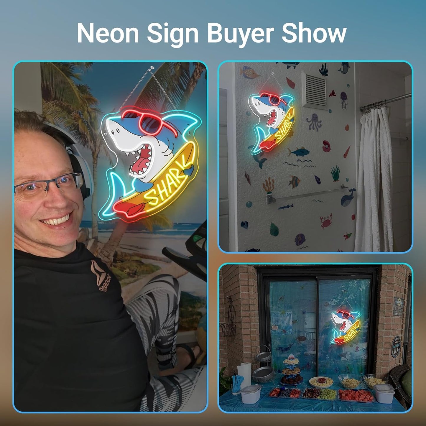 Shark Skateboard Neon Sign Edgy Sunglasses Shark LED Neon Signs for Wall Decor Man Cave & Game Room Oceanarium Led Light for Beach Bar&Shop Decor Unique Gift for Shark Lovers