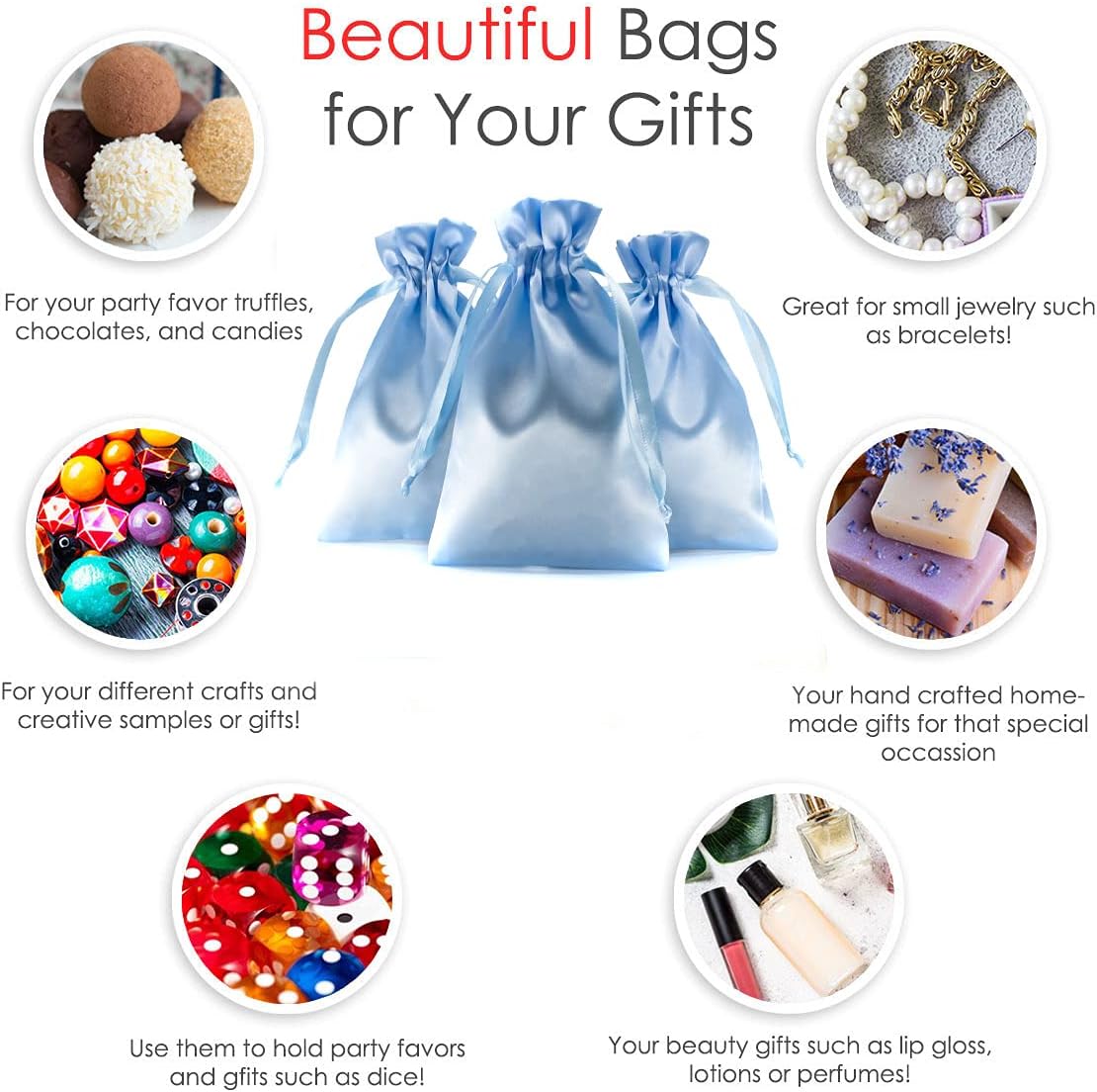 Baby Blue Satin Gift & Wedding Favor Drawstring Bags - 5" x 8", 50 per Pack