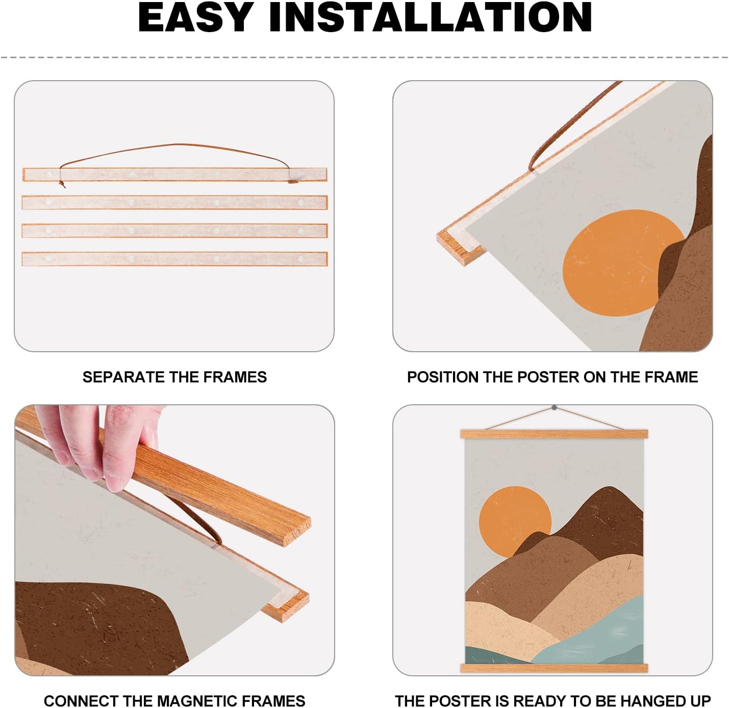 8x10 8x12 8x18 Poster Frame, Magnetic Light Wood Wooden Frame Hanger for Photo Picutre Canvas Artwork Art Print Wall Hanging (1 Pack, 8", Teak Wood)