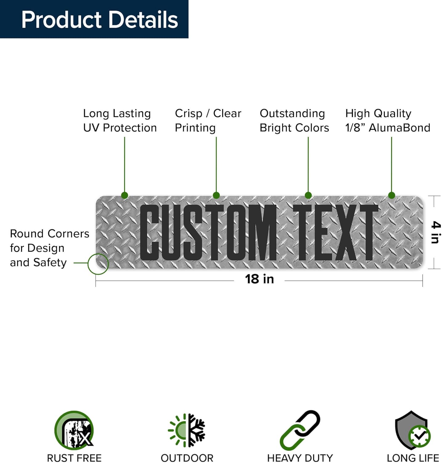 Custom Sign, Custom Street Sign, 11 Font Colors, 13 Font Styles, 4 Hole Options, 22 Sizes, 4x18 Inches, Rust Free DiBound, Fade Resistant, Made in USA by My Sign Center (Diamond Metal)