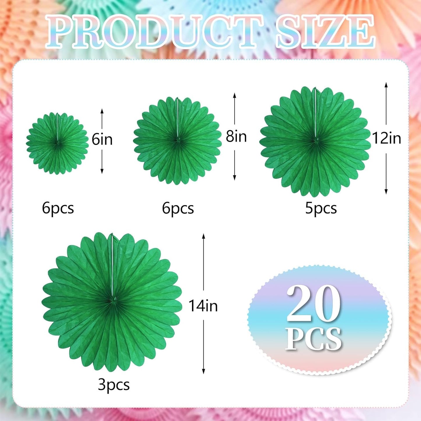 20 Pcs Green Hanging Paper Fan, Round Paper Fans Decorations Set for Weddings, Birthdays, Engagement, Bridal Shower, Baby Shower Event, Graduation, Party Supplies Decor