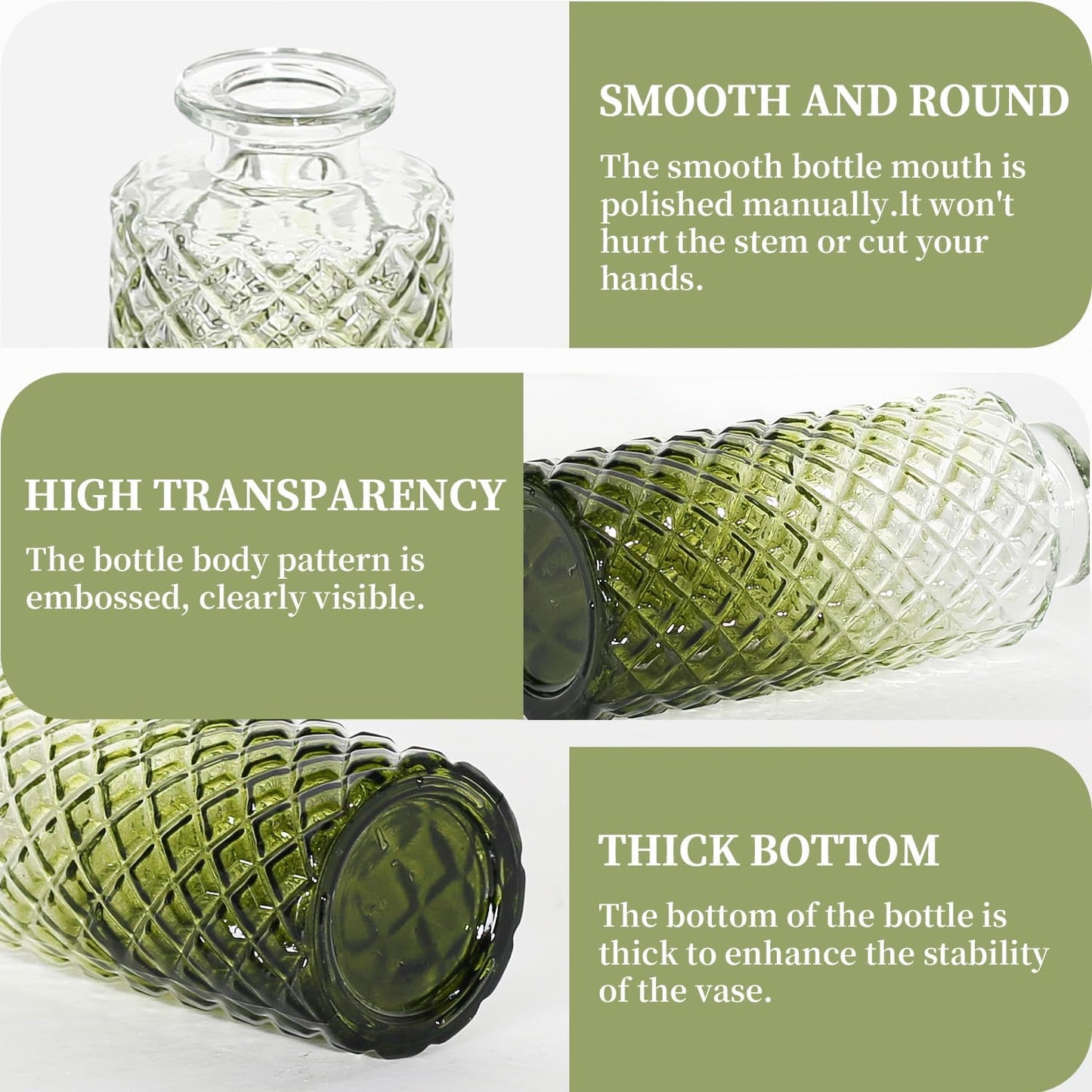 Mini Bud Vases As Wedding Centerpieces for Tables,Clear Bud Vases for Flowers,Small Flower Vases Suitable for Birthday Party,Anniversary,Wedding Reception,Baby Shower (Dark Green, 24PCS)