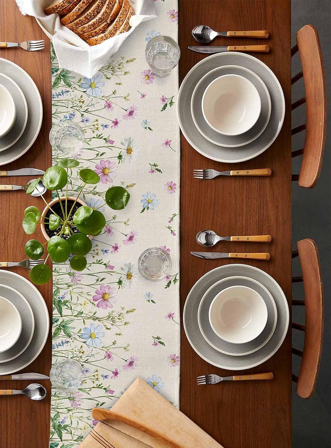 Vintage Wildflowers Cotton Linen Table Runner for Dining Kitchen, Wedding Outdoor Party Tablerunners Decoration, Farm Floral Pink Botanical Plants Dresser Scarf Coffee Tablecloth Runners 13x90 Inches