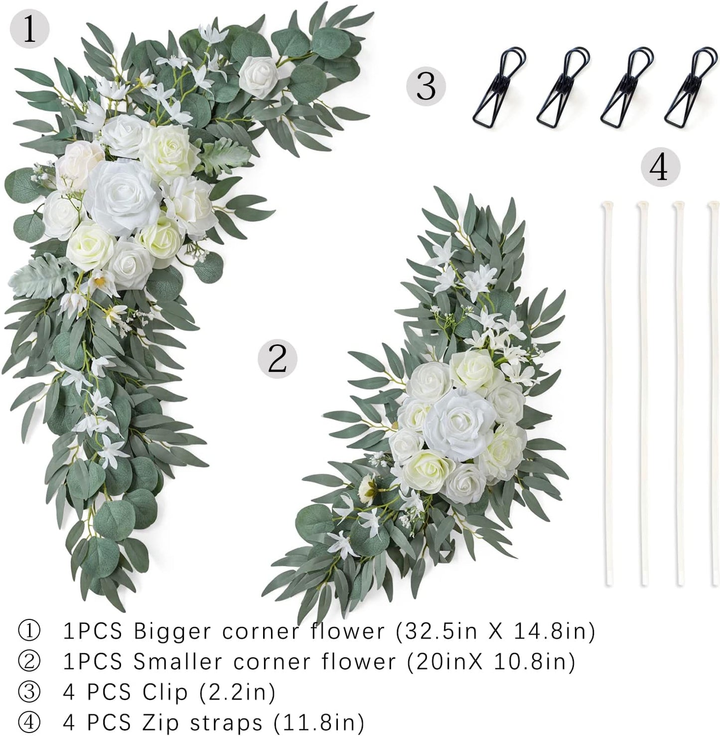 ponatia Wedding Arch Flowers (Pack of 2), Artificial White Wedding Flowers for Wedding Welcome Signs Decorations and Arch Flowers for Wedding Ceremony Reception (White & Ivory)