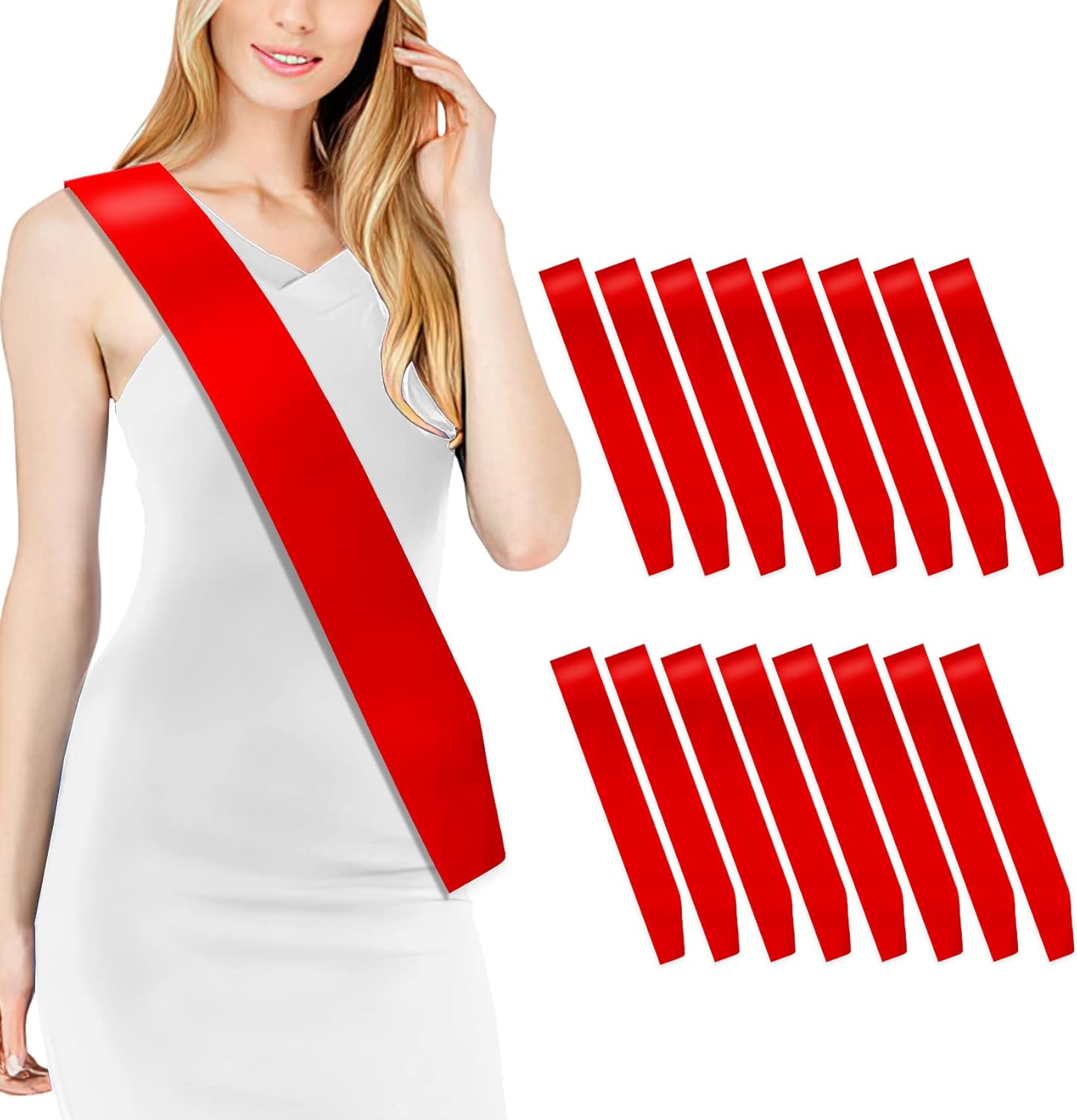 16 Pcs Sash Blank Satin Red Sash - DIY Bride To Be Sashes for Pageants, Graduation, Hen Party, Wedding, Homecoming