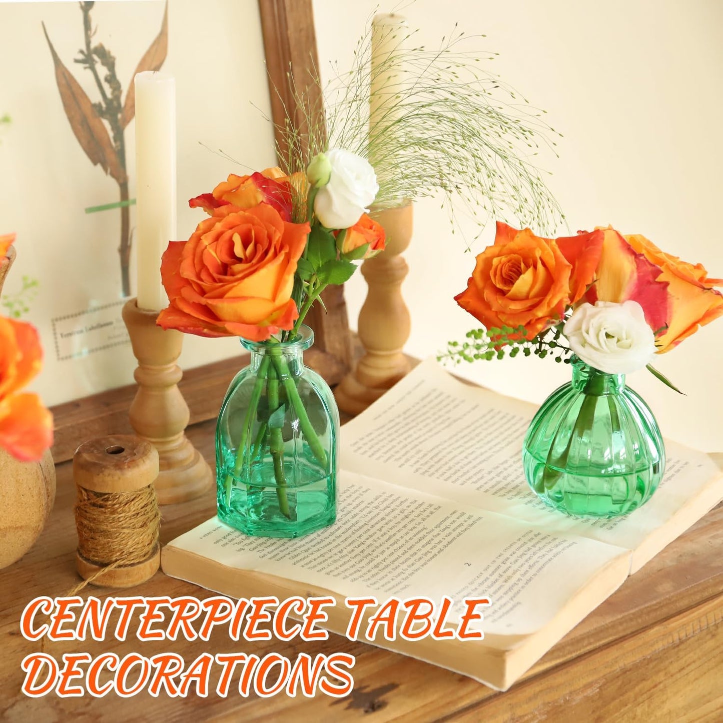 Green Vase, Bud Vases Set of 12, Small Green Glass Vases for Flowers Modern Ribbed Glass Bud Vase for Decor Wedding Flower Vase in Bulk Vintage Decor Bridal Shower Centerpieces Home Table Decoration