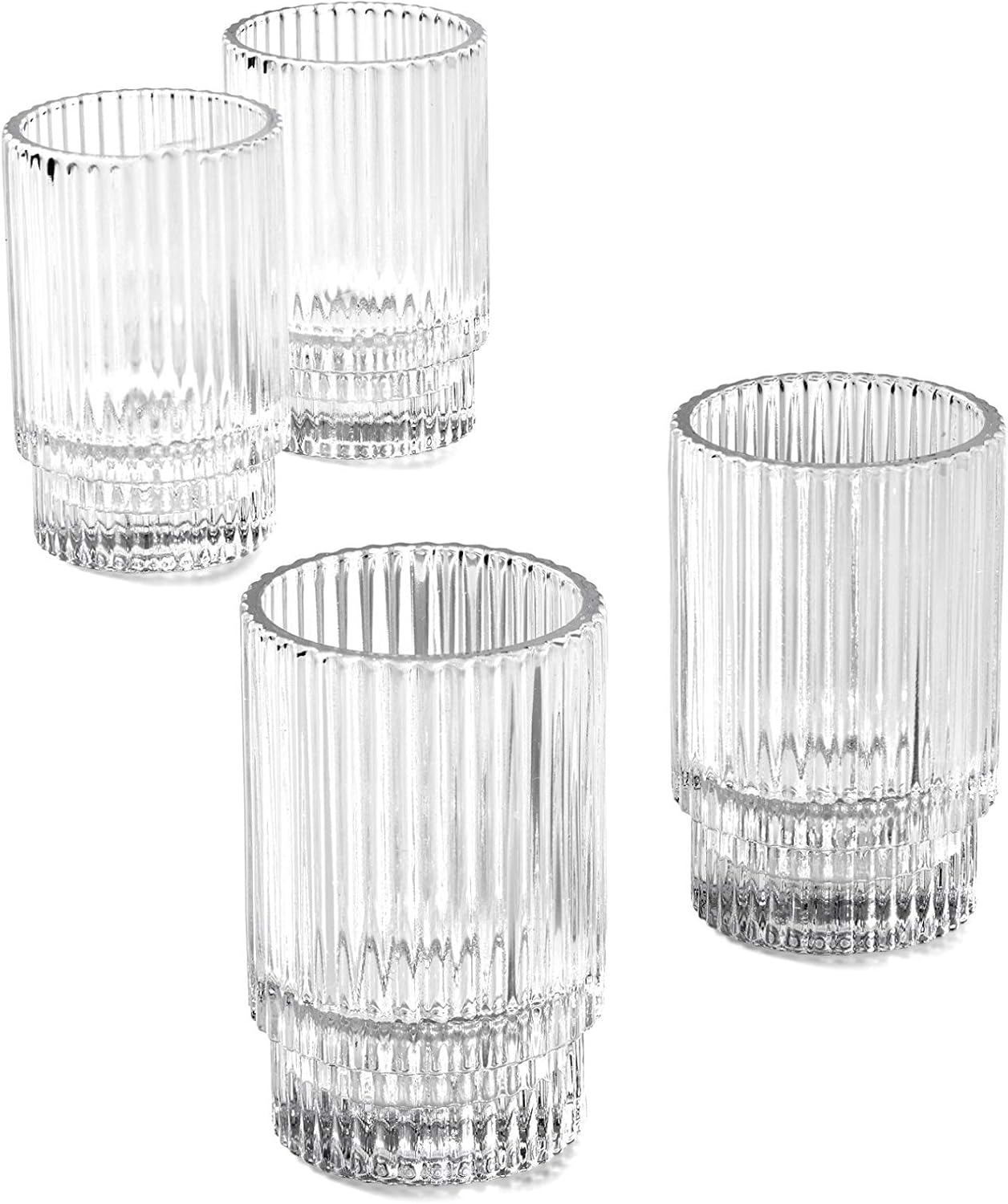 Serene Spaces Living Ribbed Glass Votive Holders – Elegant Pleated Candle Holders for Tea Lights, Votive Candles – Decorative Glass Holders for Home, Weddings, 3.75" Tall and 2.25" Diameter, Set of 4