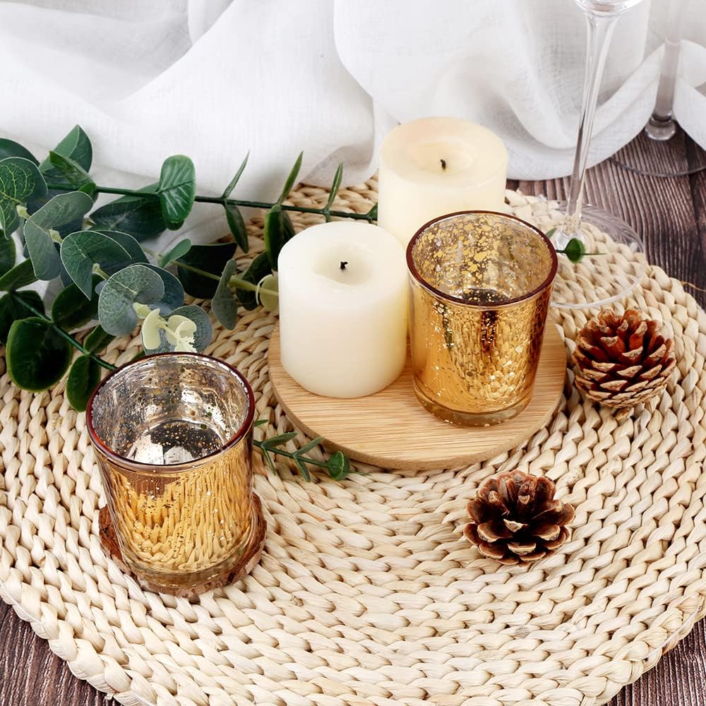 Gold Mercury Glass Tea Light Holders Set of 36 - Elegant Votive Candle Holders for Weddings, Showers and Home Decor - Perfect for Table Centerpieces and Parties (Glass, Gold)
