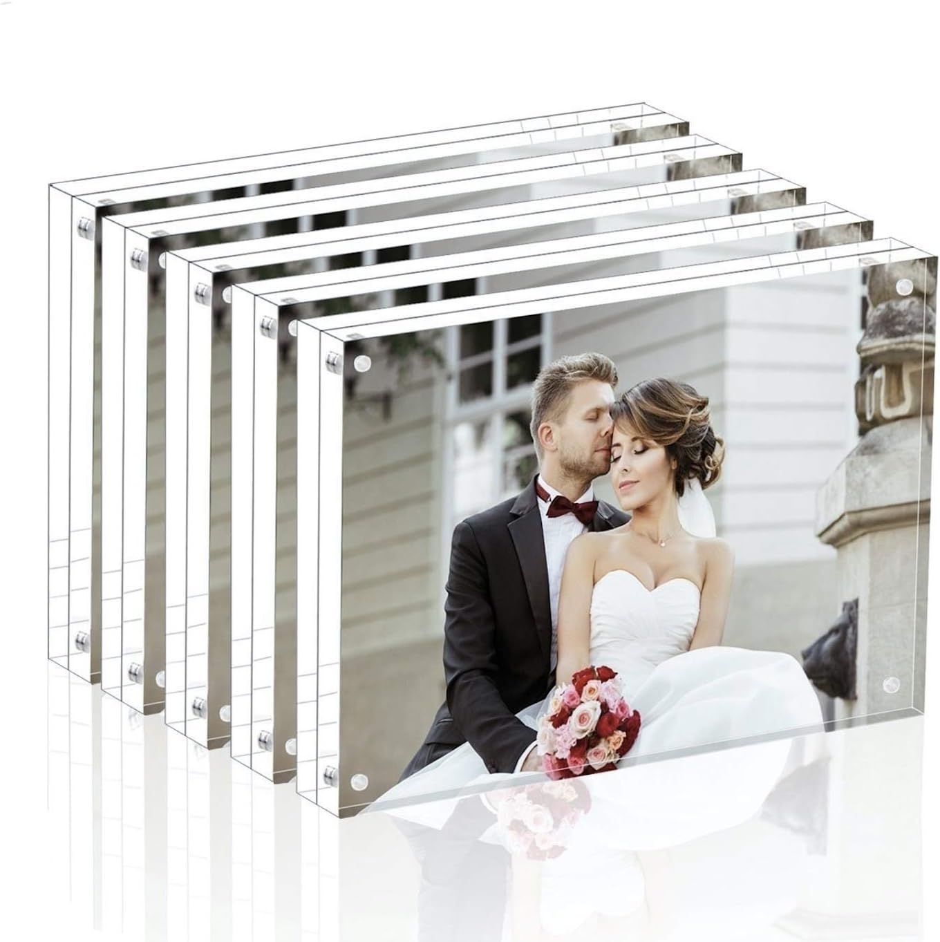 Magicool Premium Acrylic Photo Frame- Magnet Photo Frame -Double Sied Thick Desktop Frames (5x7 5 Pack)