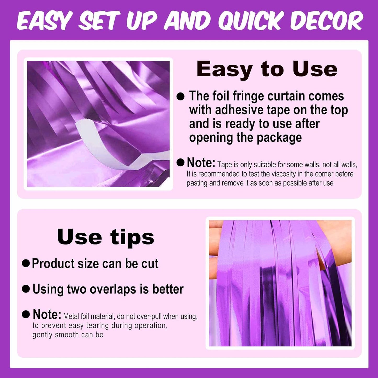 6 Pack Light Purple Foil Fringe Curtains Backdrop, 3.28 x 8.2 Ft Metallic Streamers Tinsel Curtains Background for Photo Booth, Birthday, Weddings, Carnivals, Graduation, Themed Party Decorations