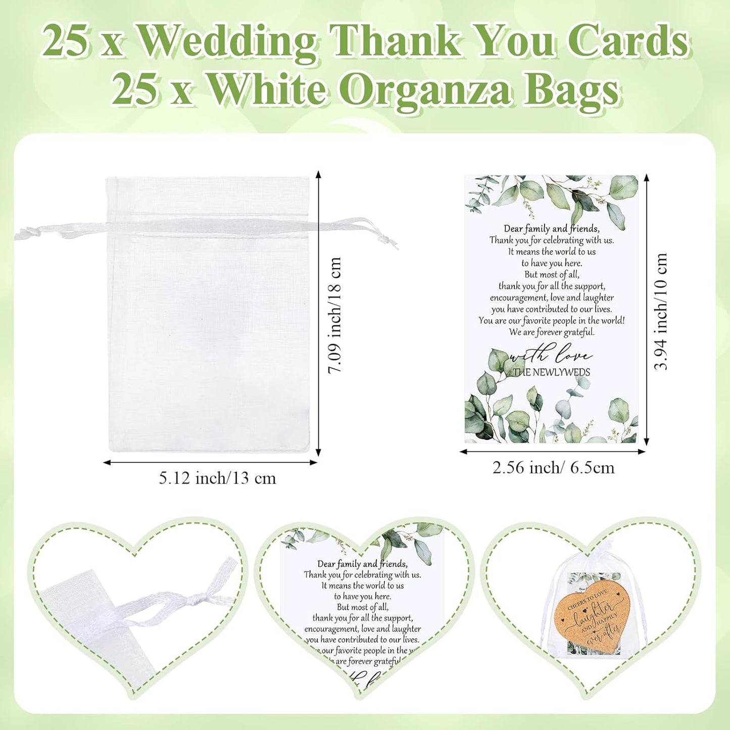 Uiifan 25 Set Wedding Favors for Guest Coaster Gifts Bulk Heart Shaped Coasters Thank You Cards Organza Bags Guest Souvenirs for Wedding Party Bridal Favors