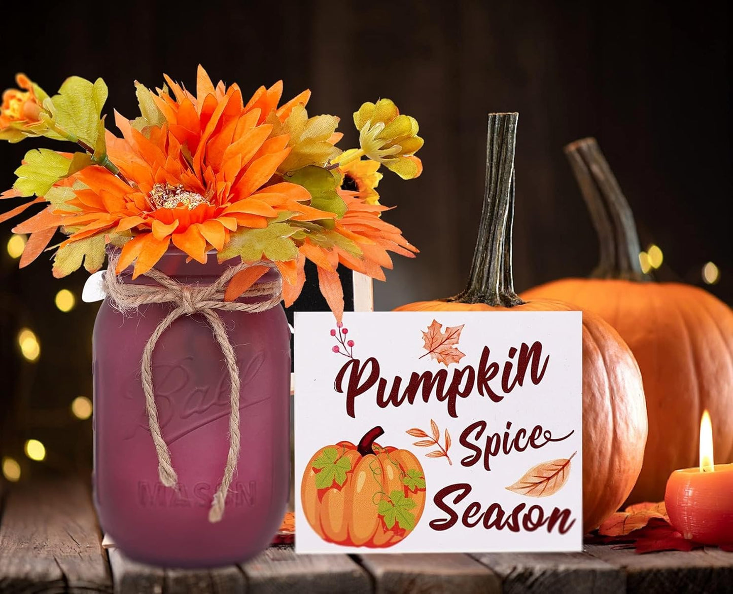 Thanksgiving Decorations Mason Jar, Farmhouse Harvest Thanksgiving Table Decor for Centerpieces, Dining Table Centerpiece, Living Room Table Decor, Thanksgiving Centerpieces with Flowers Decoration