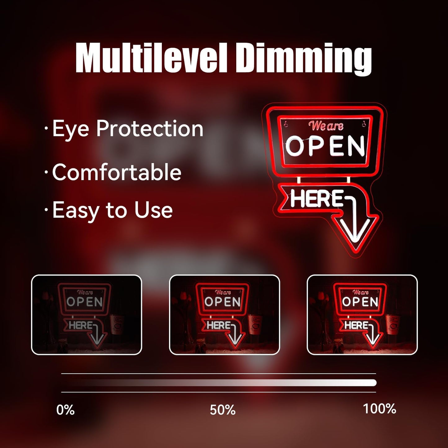 Ineonlife We Are Open Here Neon Sign Dimmable Neon Signs For Wall Decor Led Lights For Bar Man Cave Club Store Hotel Restaurant Coffee Shop Business Decor Gifts USB Powered 12.6x15.35in