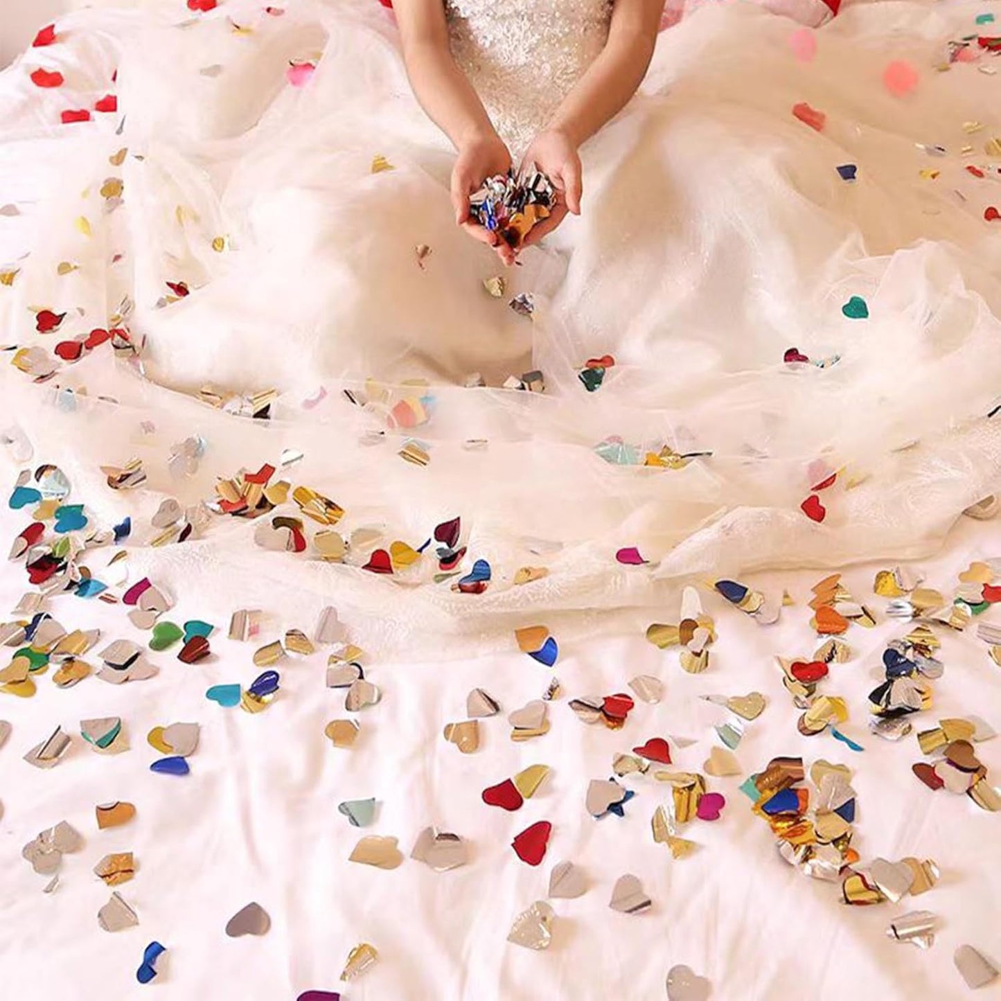 Rainbow Heart Metallic Foil Confetti 8000 Pcs Shiny Heart Table Confetti for Fill Balloon Wedding Graduation Party Decorations,60g of Pack