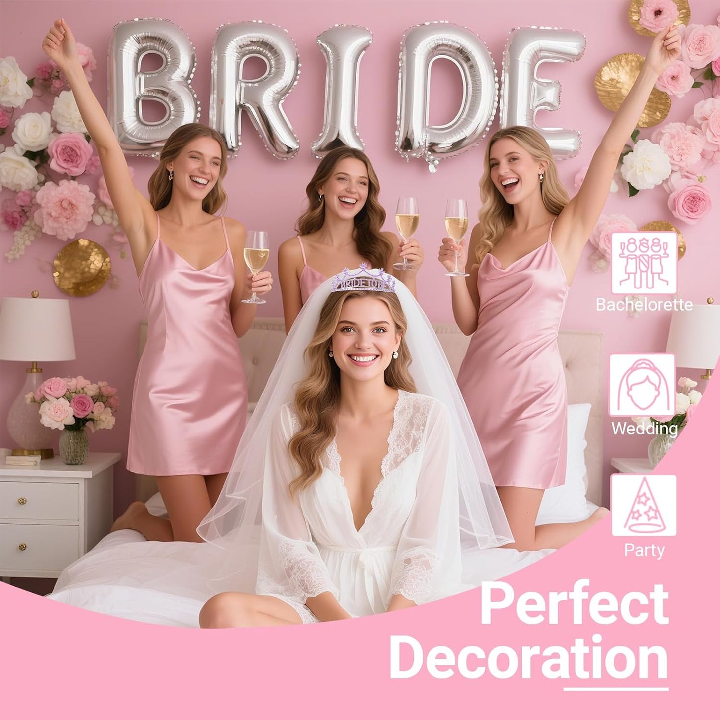 3Pcs Bride to Be Crown with Sash and Veil for Bachelorette Party Decorations，Bridal Shower Accessories for Gift, Favors