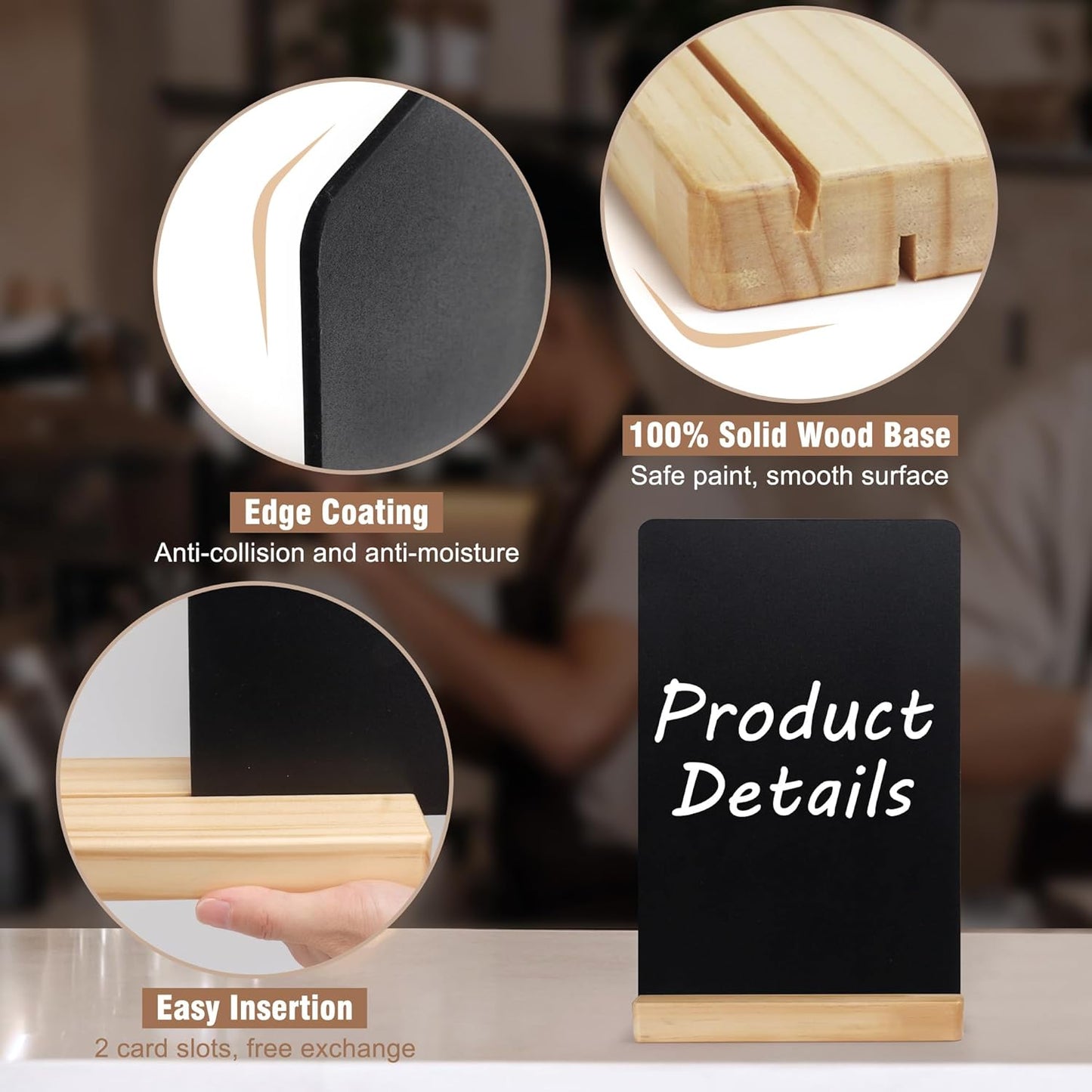 SELEAD Small Chalkboard Words Sign - 2 Pack 8x12 Inch Tabletop Decorative Chalk Board with Wooden Stand, Double-Sided Erasable Message Menu Board for Food, Store, Business, Wedding