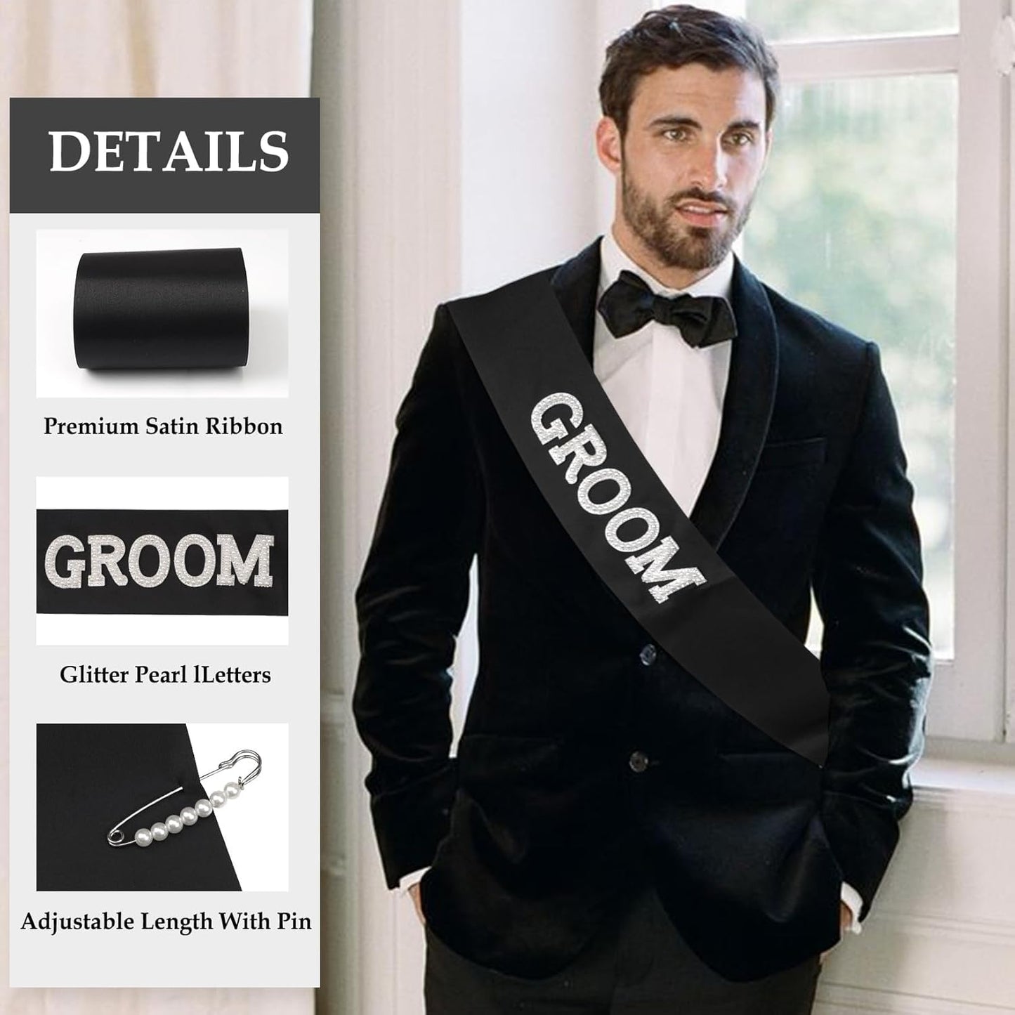 Yxiang Groom Sash,Bachelorette Party Sash,Groomie Sash Bridal Shower Gift Wedding Party Decorations Pearls Rhinestones Sashes Bridal Shower Gift