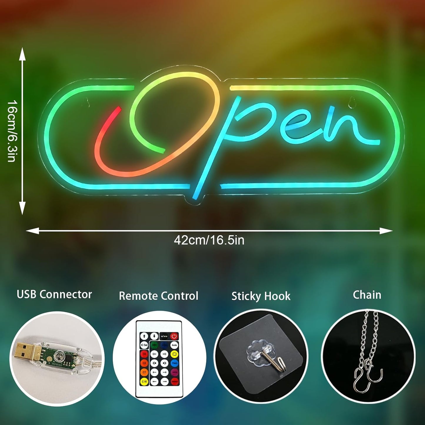 Ineonlife Open Neon Sign, Dream Colorful Open Controller Neon Light for Wall Display Sign Walls Window Door Bar Shop Coffee Salon Hotel Store with Remote Control & APP Control & USB Button Control
