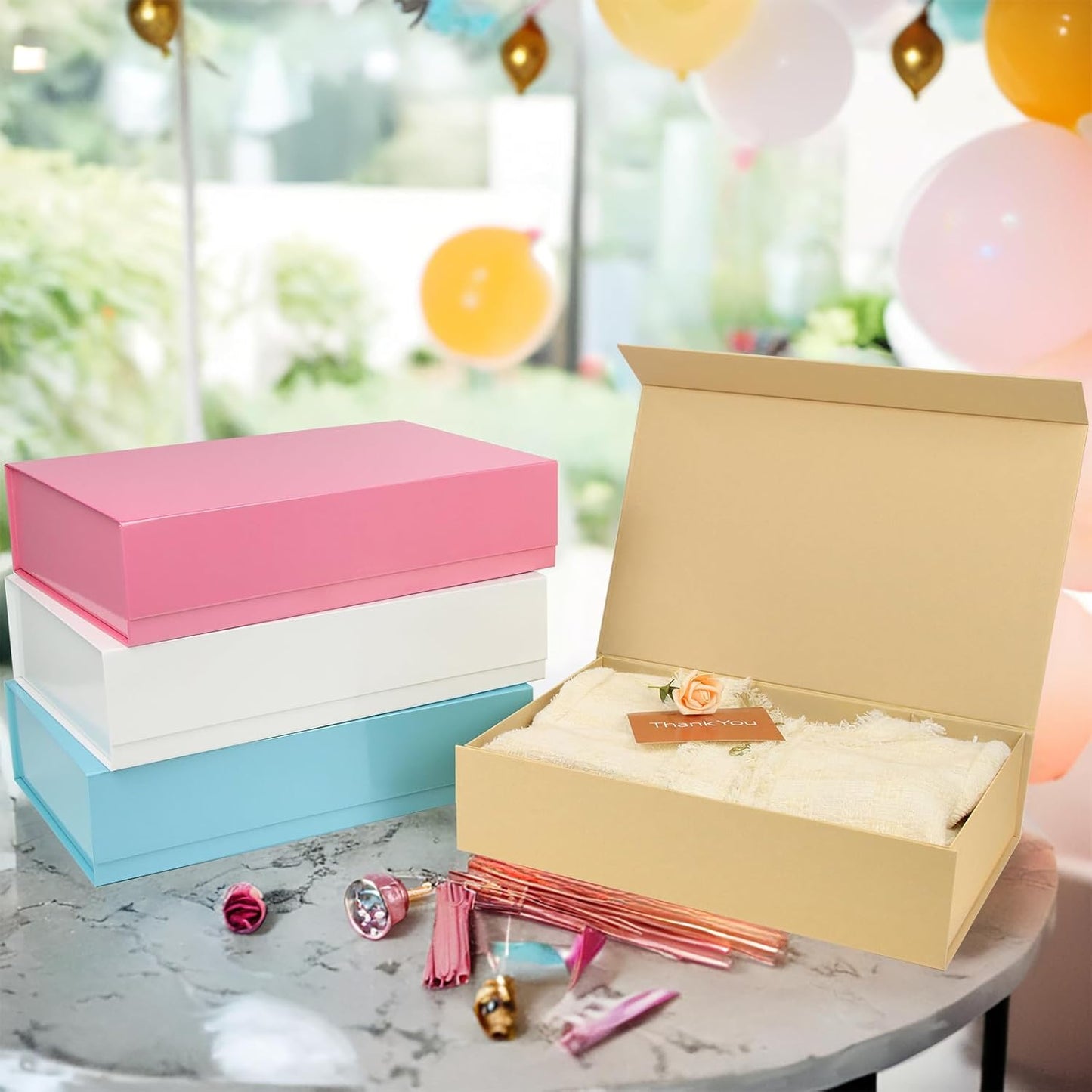 PACKHOME 6 Extra Large Gift Boxes 17.5x11.3x4.3 Inches, Sturdy Shirt Boxes with Magnetic Lids for Clothes and Large Gifts (Glossy Pink)