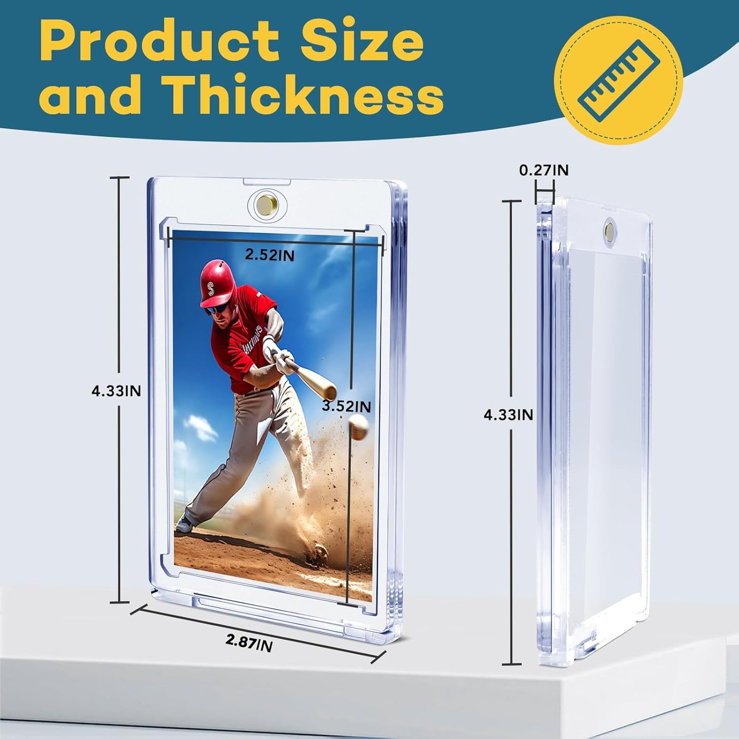 100ct Magnetic Card Holders, Magnetic 35pt One Touch Card Holders, U-V Protection Hard Plastic Display Case for Trading, Sports, Baseball, Football, Game Cards