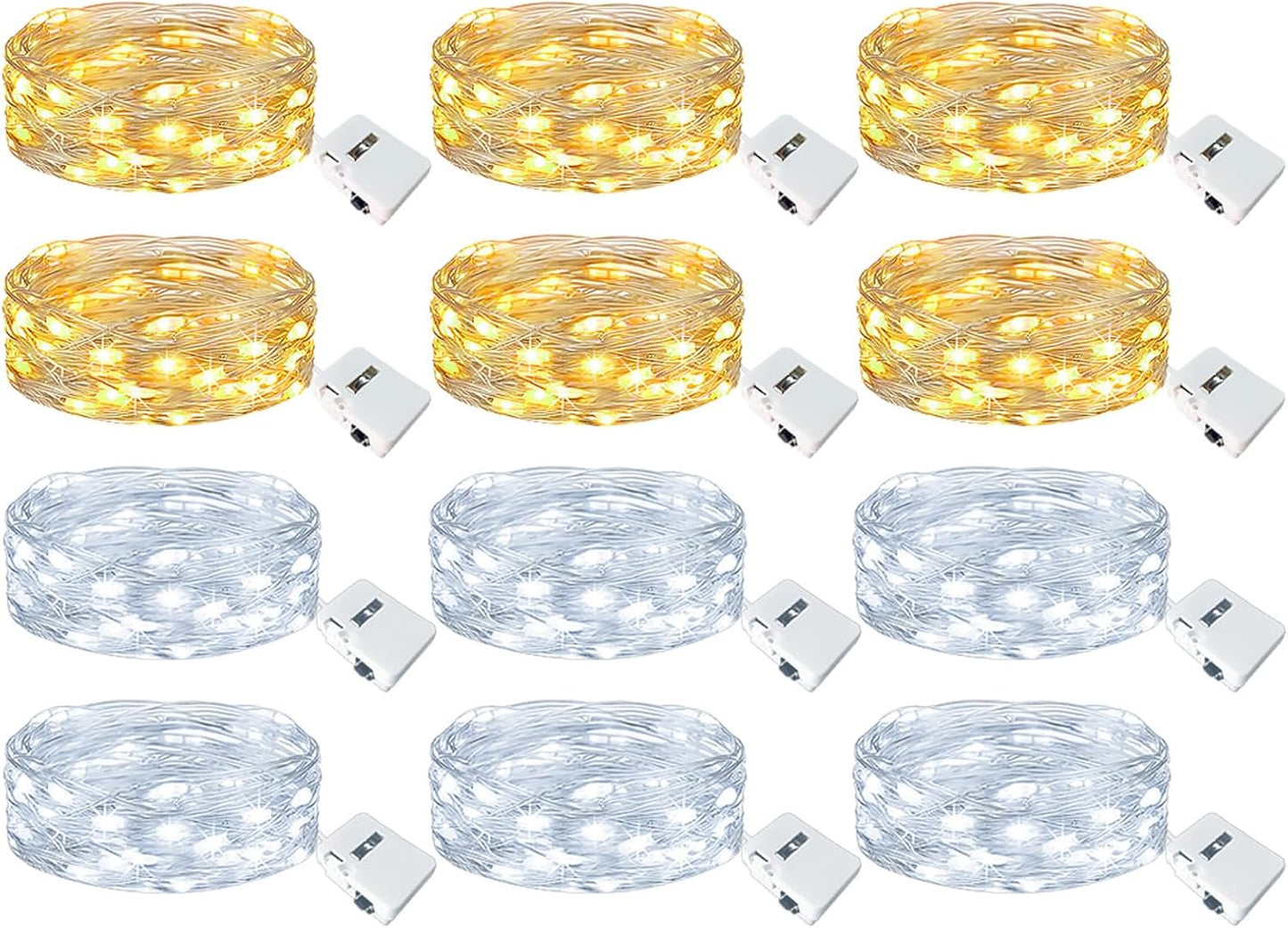 kolpop 12 Pack LED Fairy Lights Battery Operated, Mini Twinkle String Lights Battery Powered Waterproof for Christmas Mason Jars Party,2 Colors