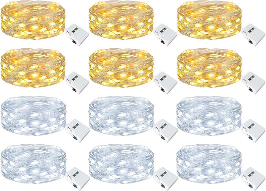 kolpop 12 Pack LED Fairy Lights Battery Operated, Mini Twinkle String Lights Battery Powered Waterproof for Christmas Mason Jars Party,2 Colors
