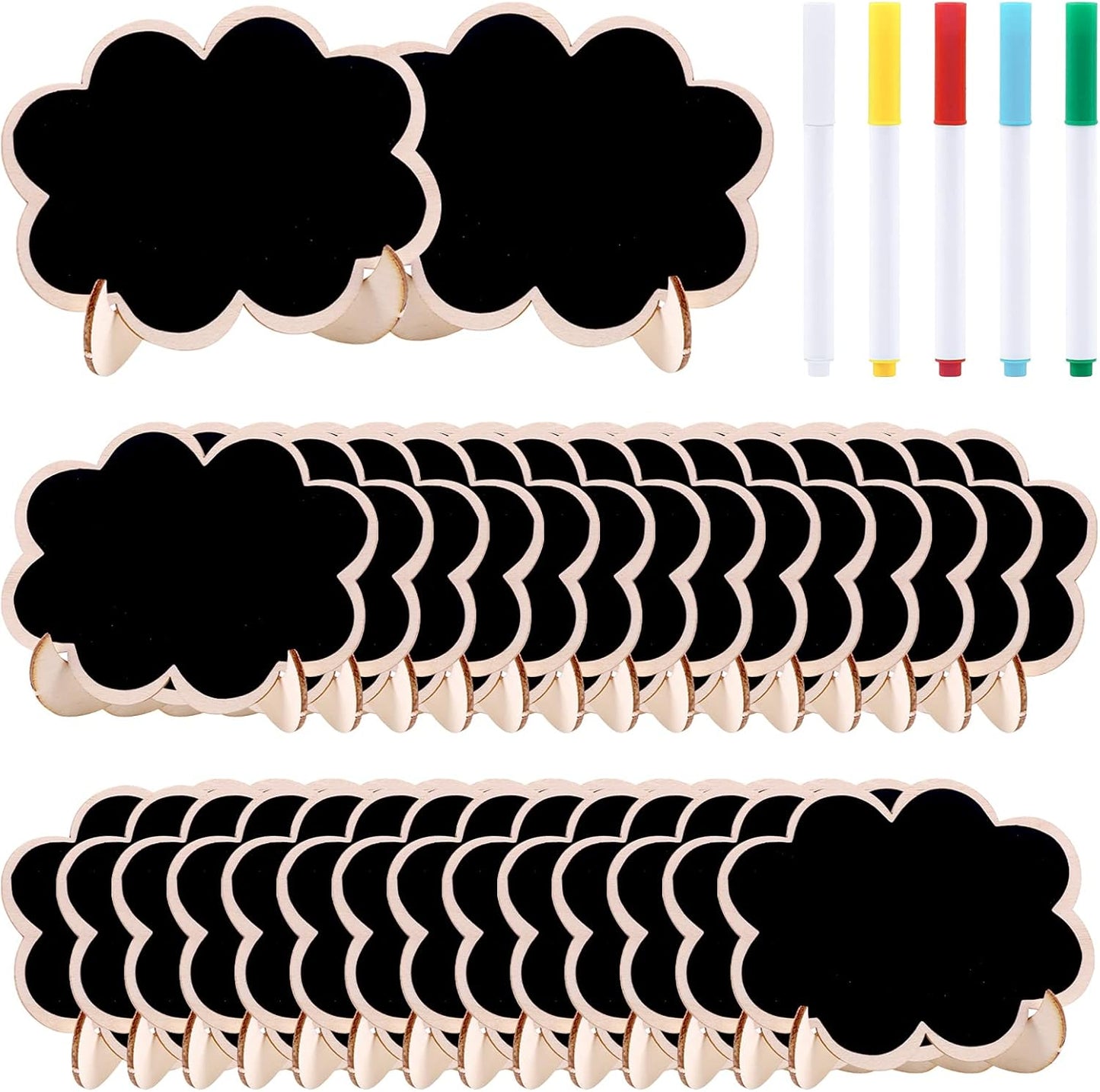 Swpeet 30Pcs Mini Chalkboards Signs with Liquid Chalk Markers and Easel Stand, Clouds Message Board Signs for Weddings Place Cards, Birthday Parties, Table Numbers and Event Decorations