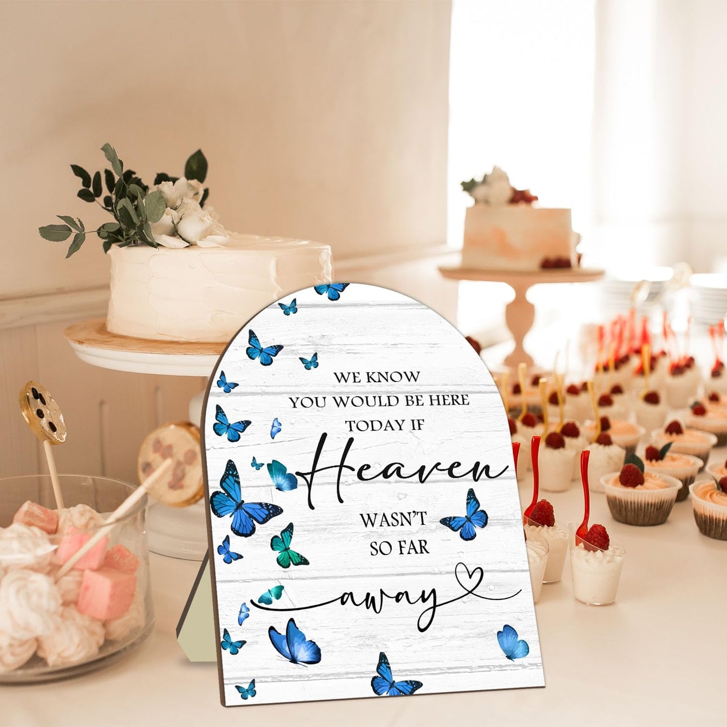 Memorial Sign for Wedding, Bridal Shower Table Decorative Sign, We Know You Would Be Here Today Wooden Sign with Stand, Butterfly Decor Wedding Reception, Event Party Favor Supplies 9 * 11IN