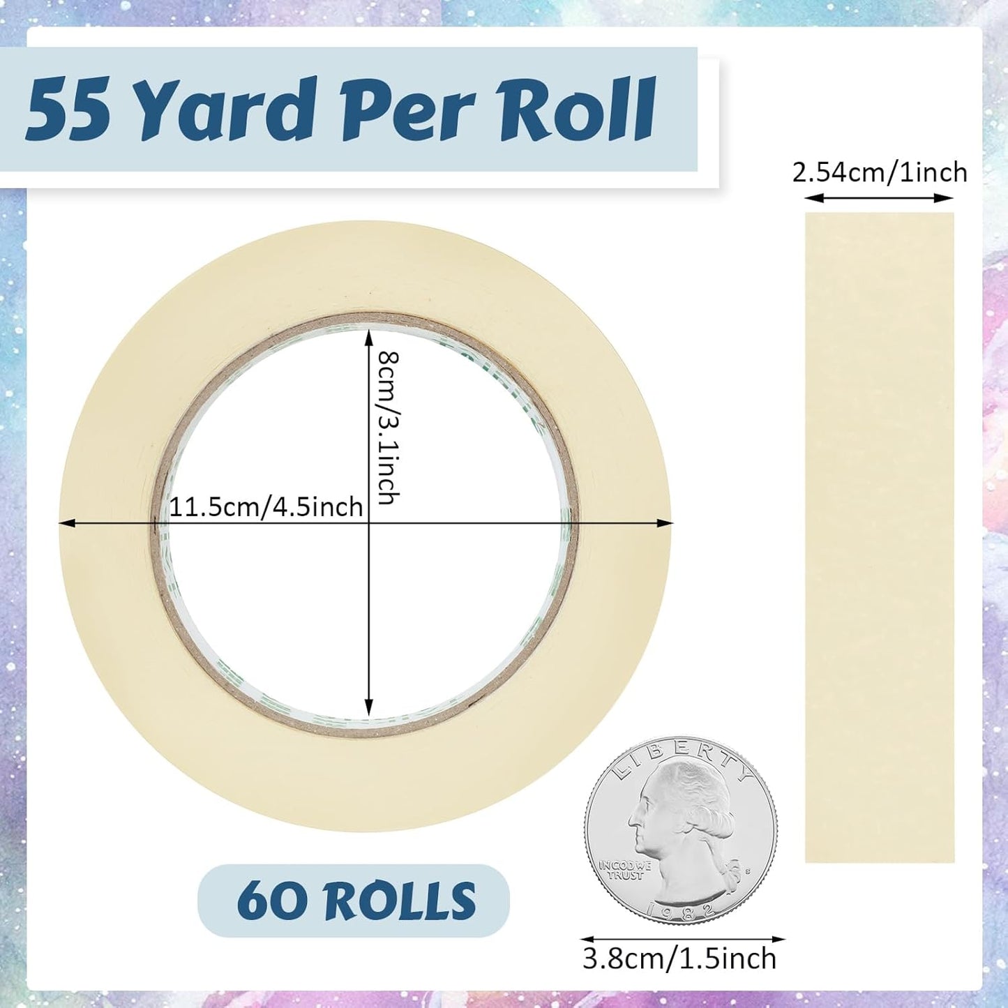 Masking Tape Bulk General Purpose Masking Painting Tape 55 Yards for Painting Home Office School Stationery Arts Crafts Basic Use, Easy Removal(60 Rolls,1 Inch)