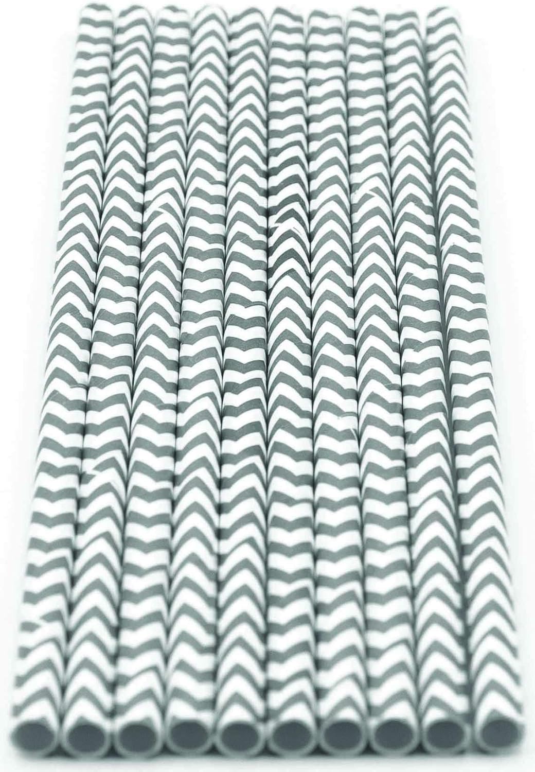 Pack of 150 Gray Chevron Biodegradable 4-Ply Paper Drinking Straws (Compostable, Non-toxic, BPA-free)