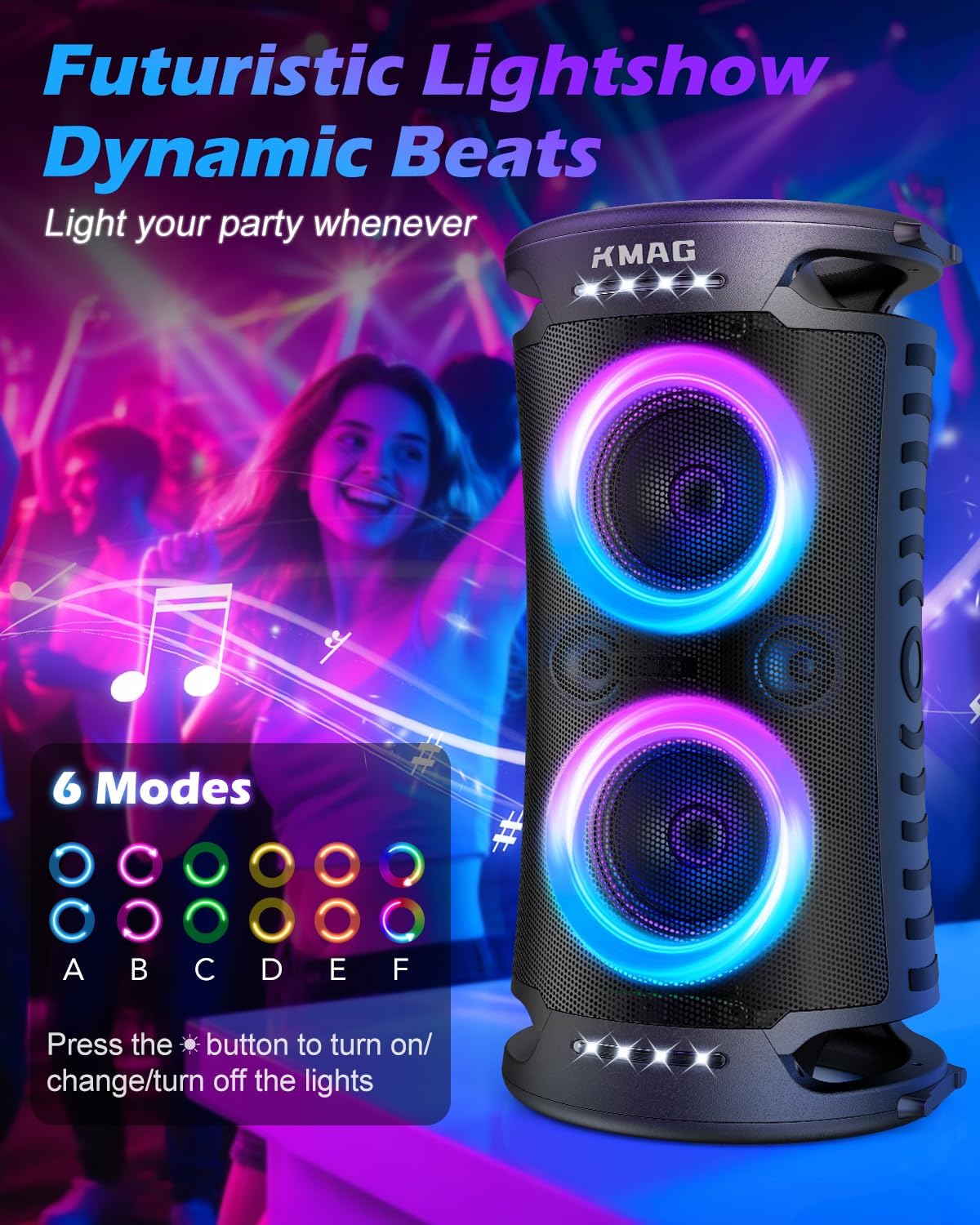 Large Bluetooth Speaker, 260W Peak Powerful Loud Sound with Deep Bass, 15Hr Playtime, Fast Charge, TWS, Cool Lights, Portable Outdoor Speaker Wireless for Party, Camping, Beach, Backyard, Home, Work